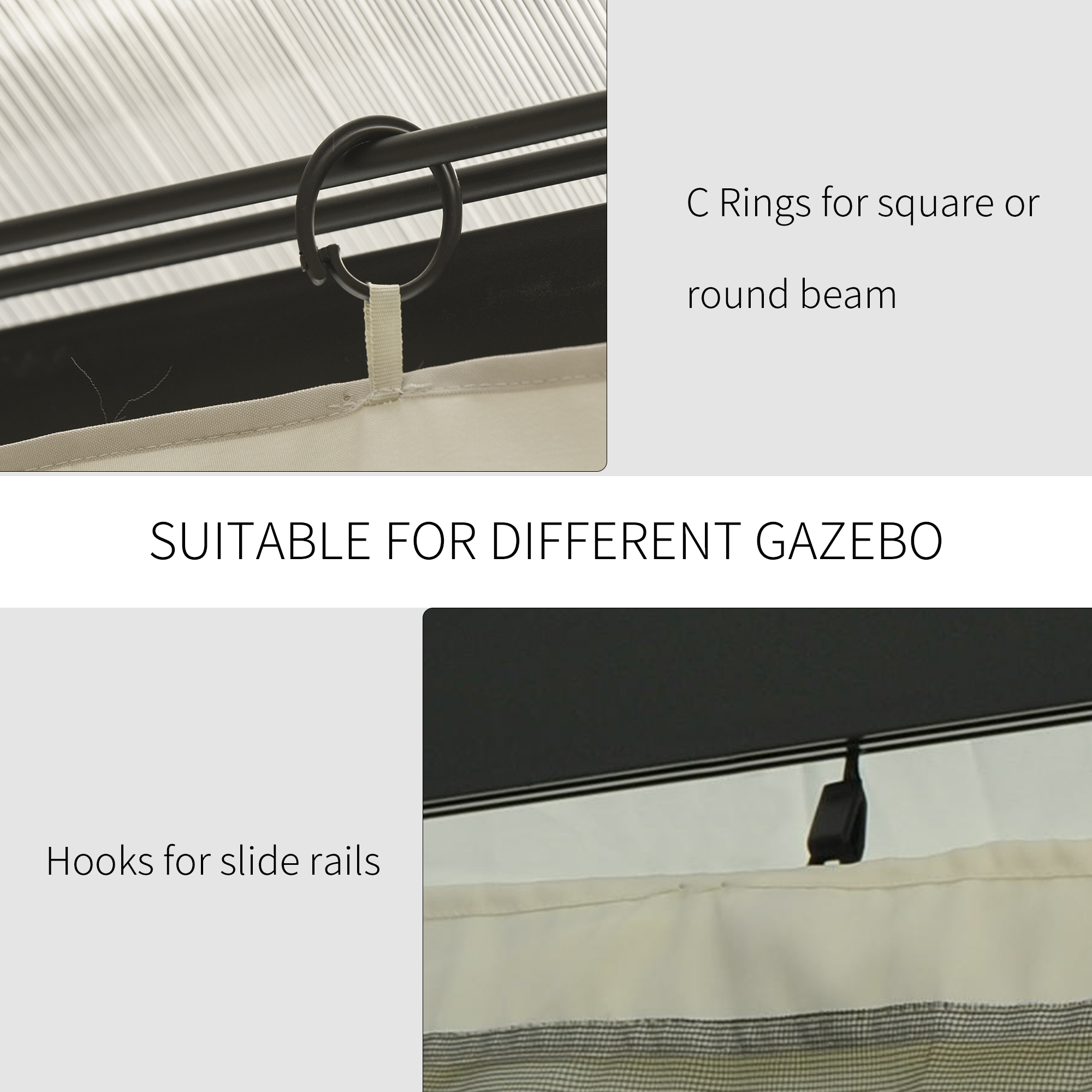 9.84' X 11.8' Gazebo Sidewall Set With Hooks/C-Rings, Beige