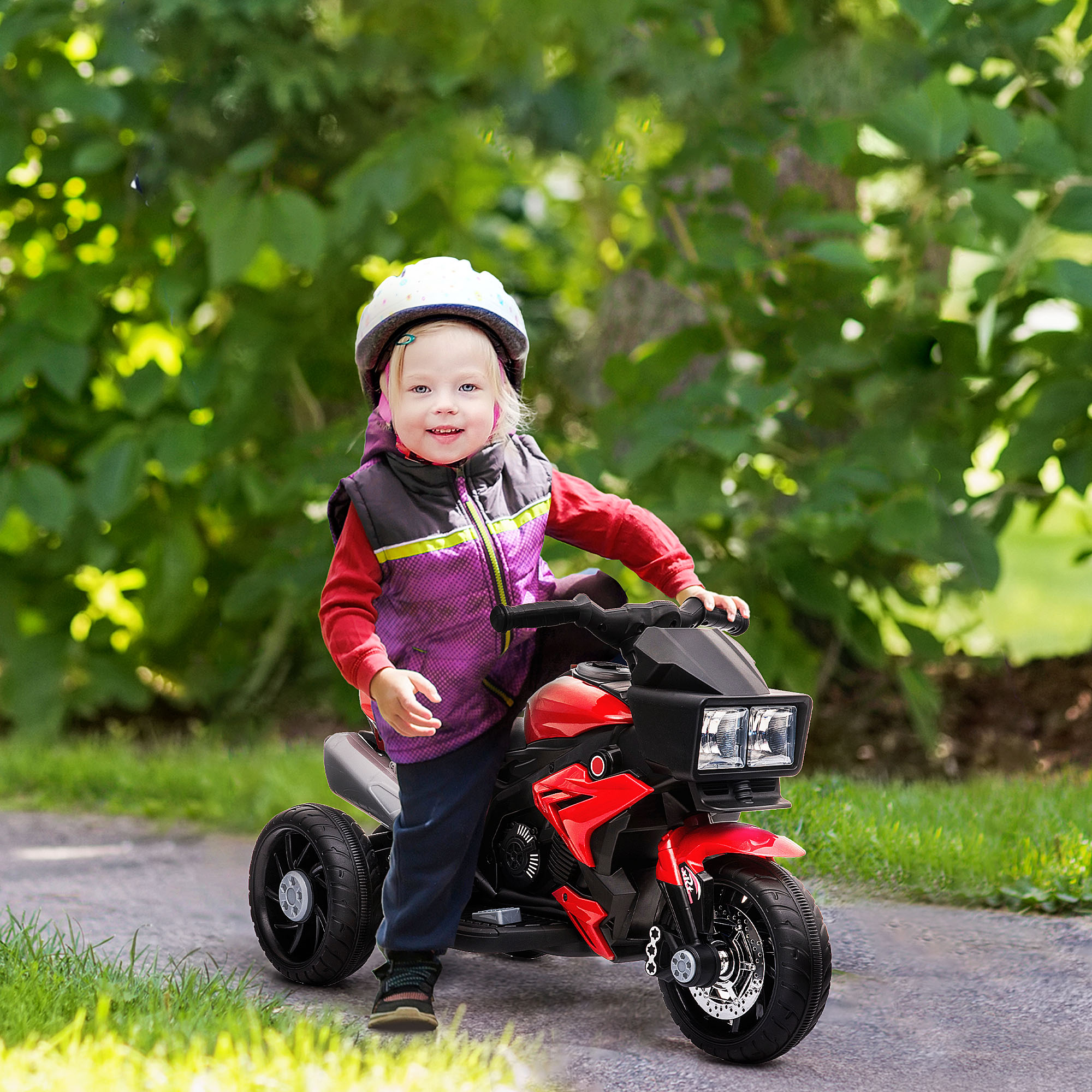 6V Kids Motorcycle Toddler Ride-on Toy, High-Traction Battery-Operated Mini Electric Motorbike With Forward/Reverse Switch, Music, Headlights, Horn, Red