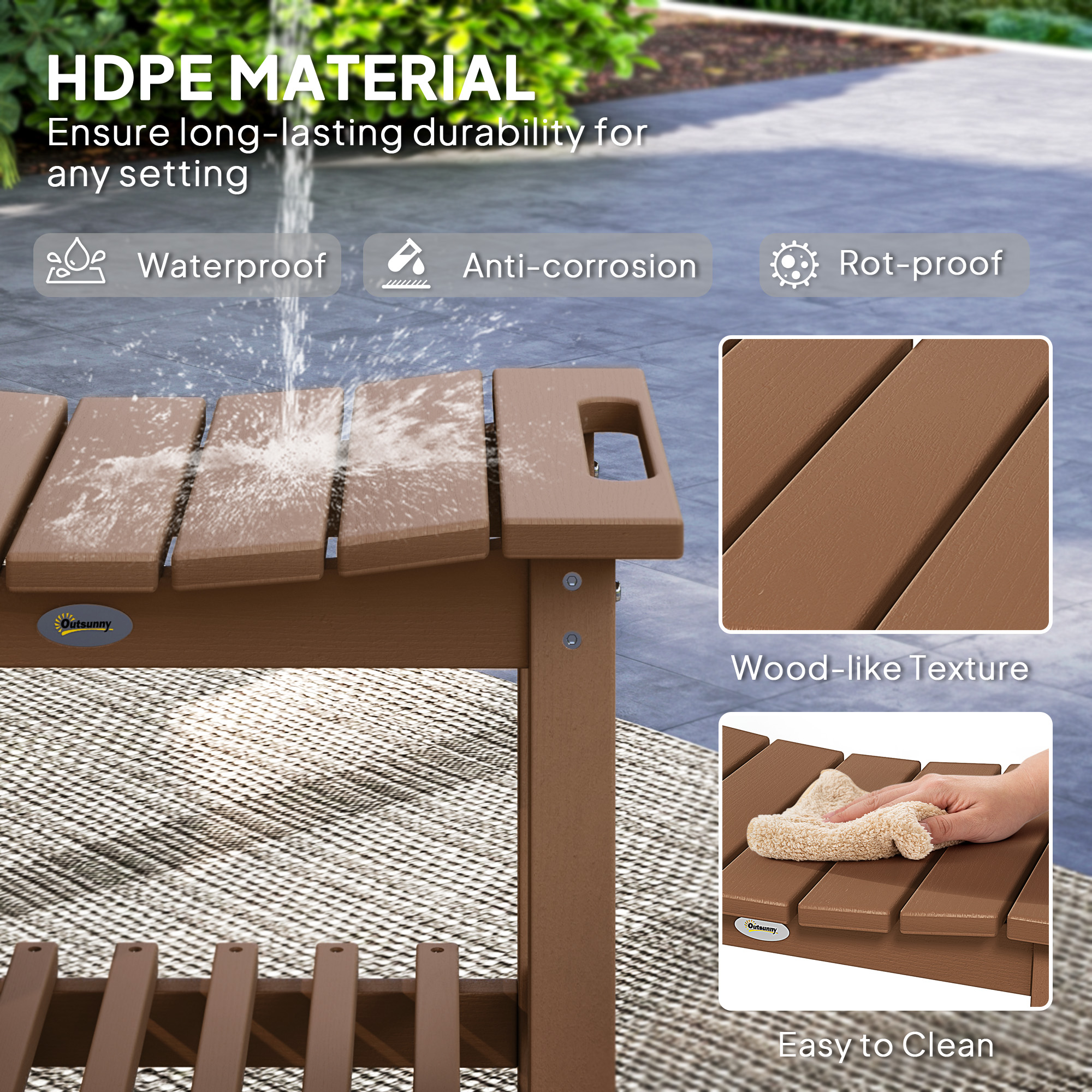 HDPE Shower Bench, Waterproof Shower Stool With Handle, Storage Shelf, Non-Slip Pads For Indoor Outdoor, Brown_voghion.com