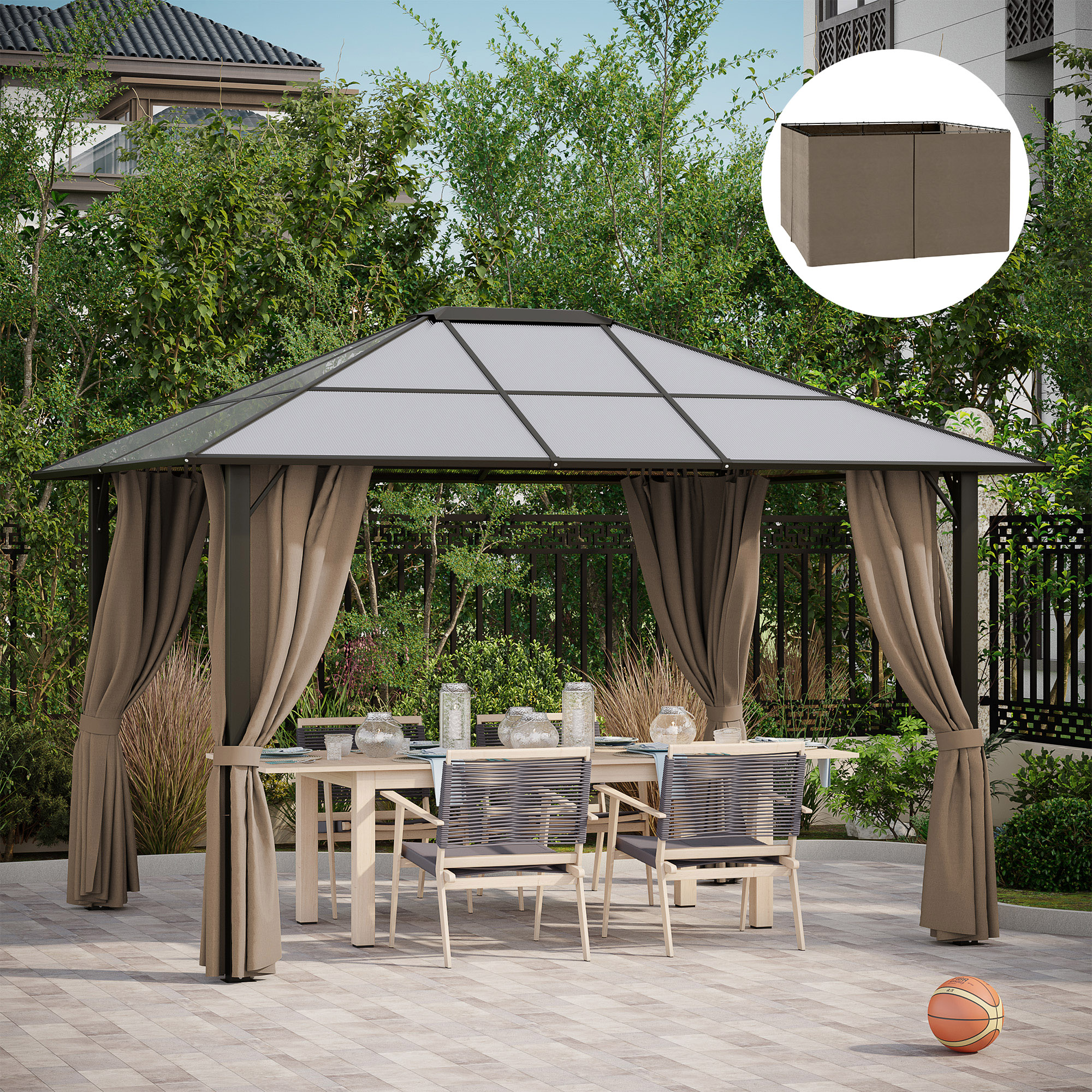 9.84' X 11.8' Gazebo Sidewall Set With Hooks/C-Rings, Brown - Image 1
