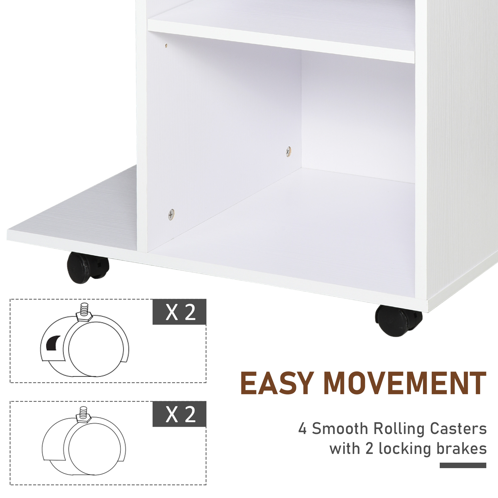 Mobile Printer Stand, Rolling File Cabinet Cart With Wheels, Adjustable Shelf, Drawer And CPU Stand, White_voghion.com