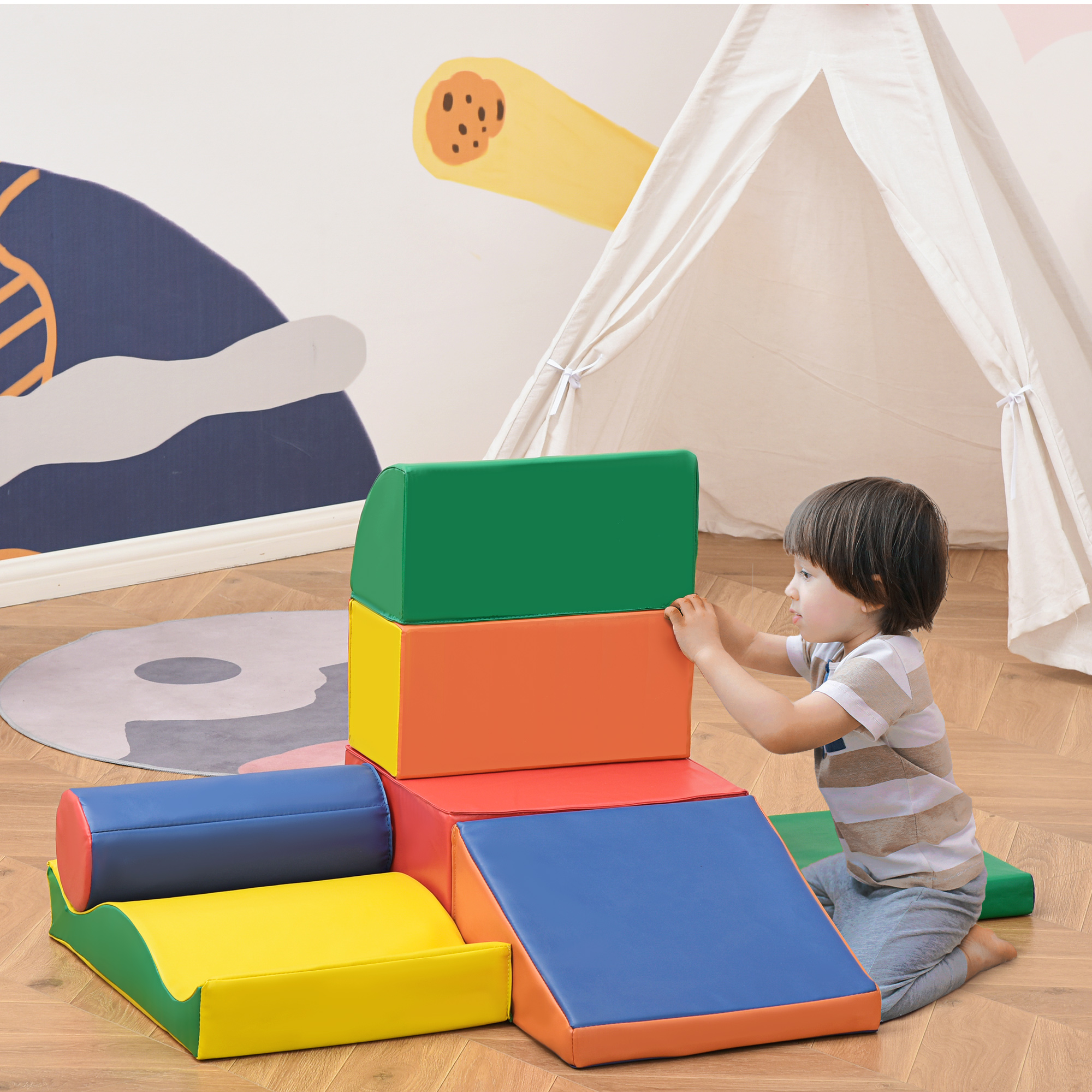 7 Piece PU Leather Soft Play Climbing For Toddlers, Baby Colorful Soft Play Gym Toys Indoor, Modular Crawling & Climbing Play Set For 1-3 Years Multi-color - Image 1