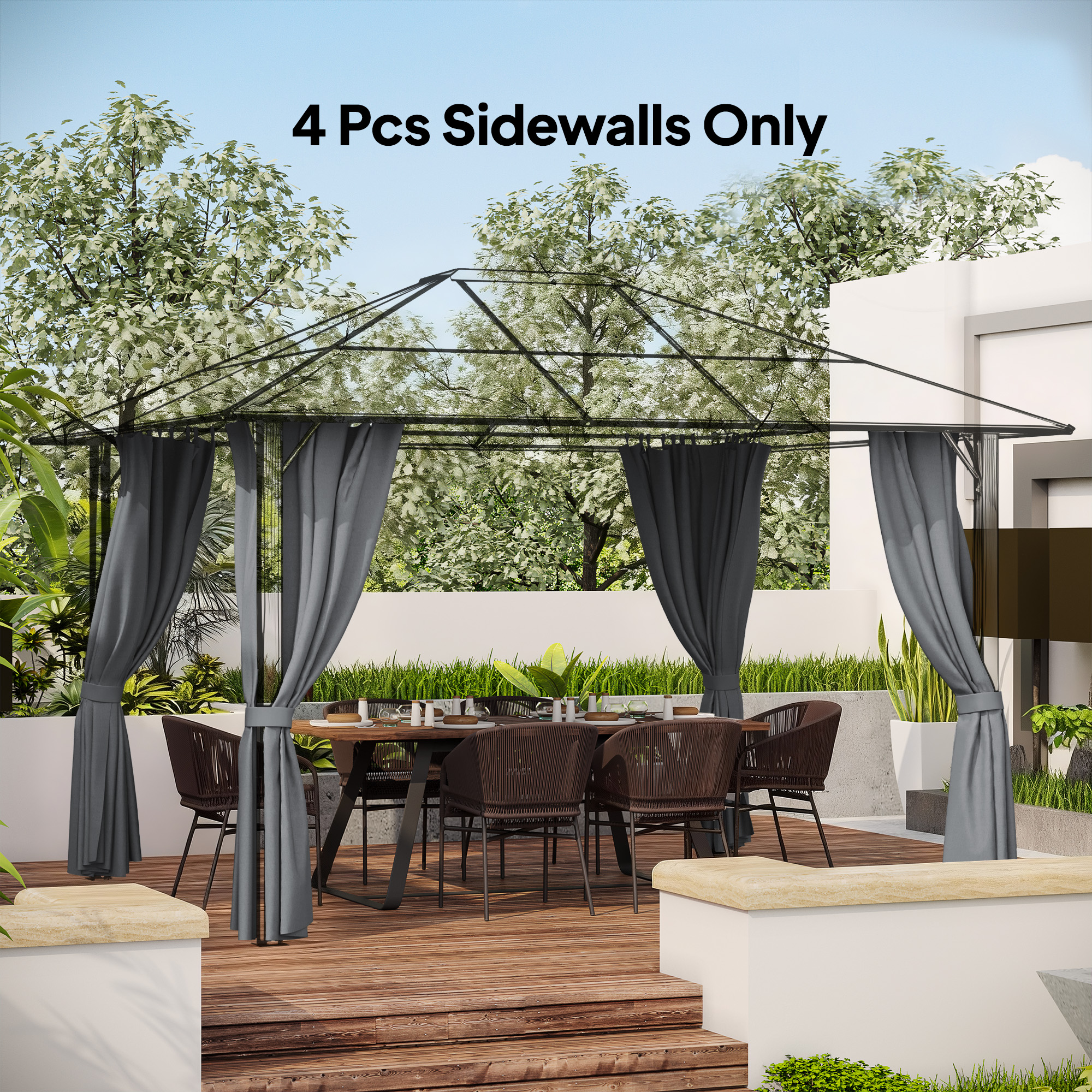 9.84' X 11.8' Gazebo Sidewall Set With Hooks/C-Rings, Gray - Image 1