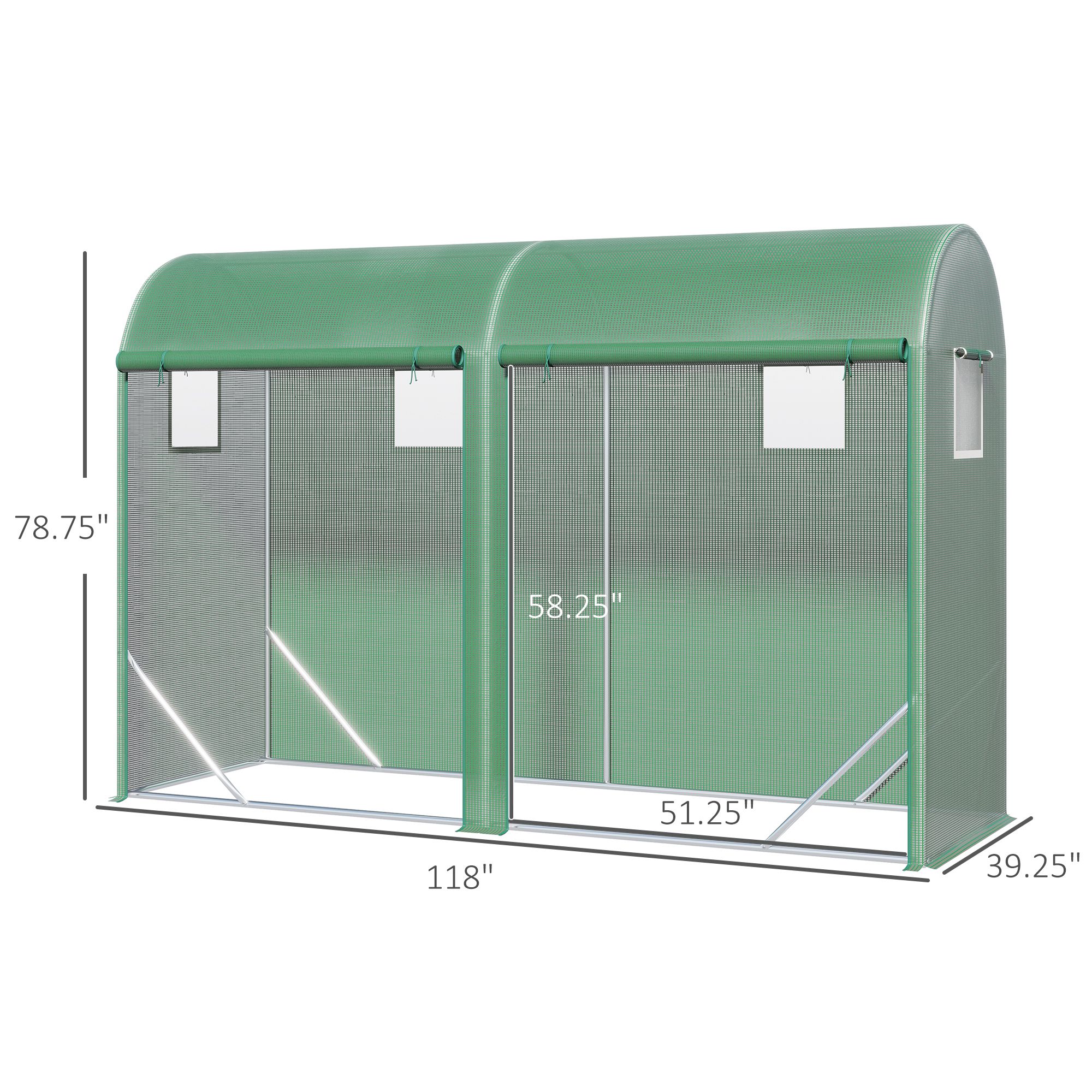 10' X 3' X 7' Walk-in Lean-to Greenhouse, Steel, 4 Zipper Roll-up Windows & 2 Doors, UV Protecting PE Cover For Growing Flowers, Vegetables, Tropical Plants, Saplings, Succulents, Green_voghion.com