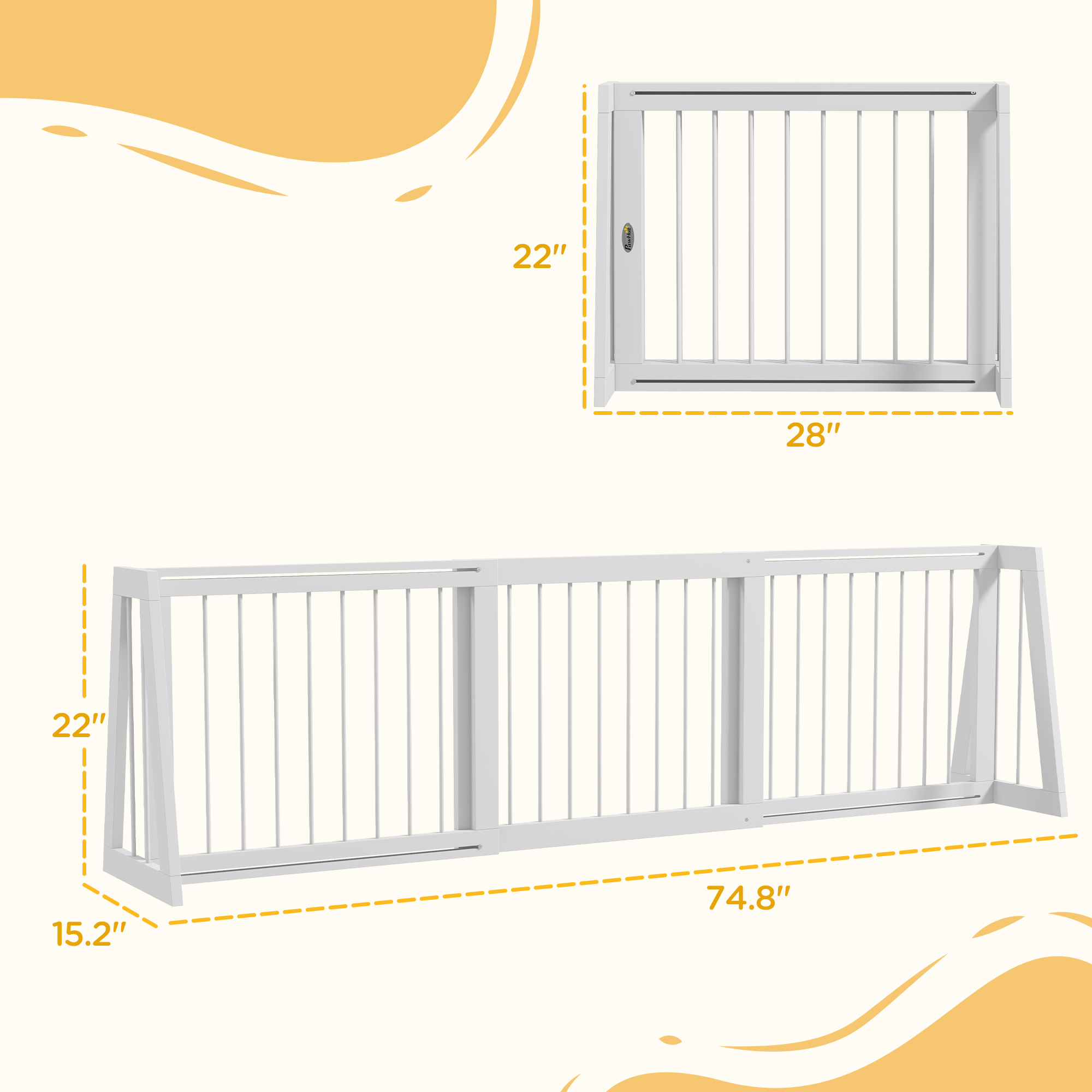 28"-75" Freestanding Wooden Pet Gate With Support Feet & Non-Slip Mats For Indoor, Stairway, Doorway, White_voghion.com