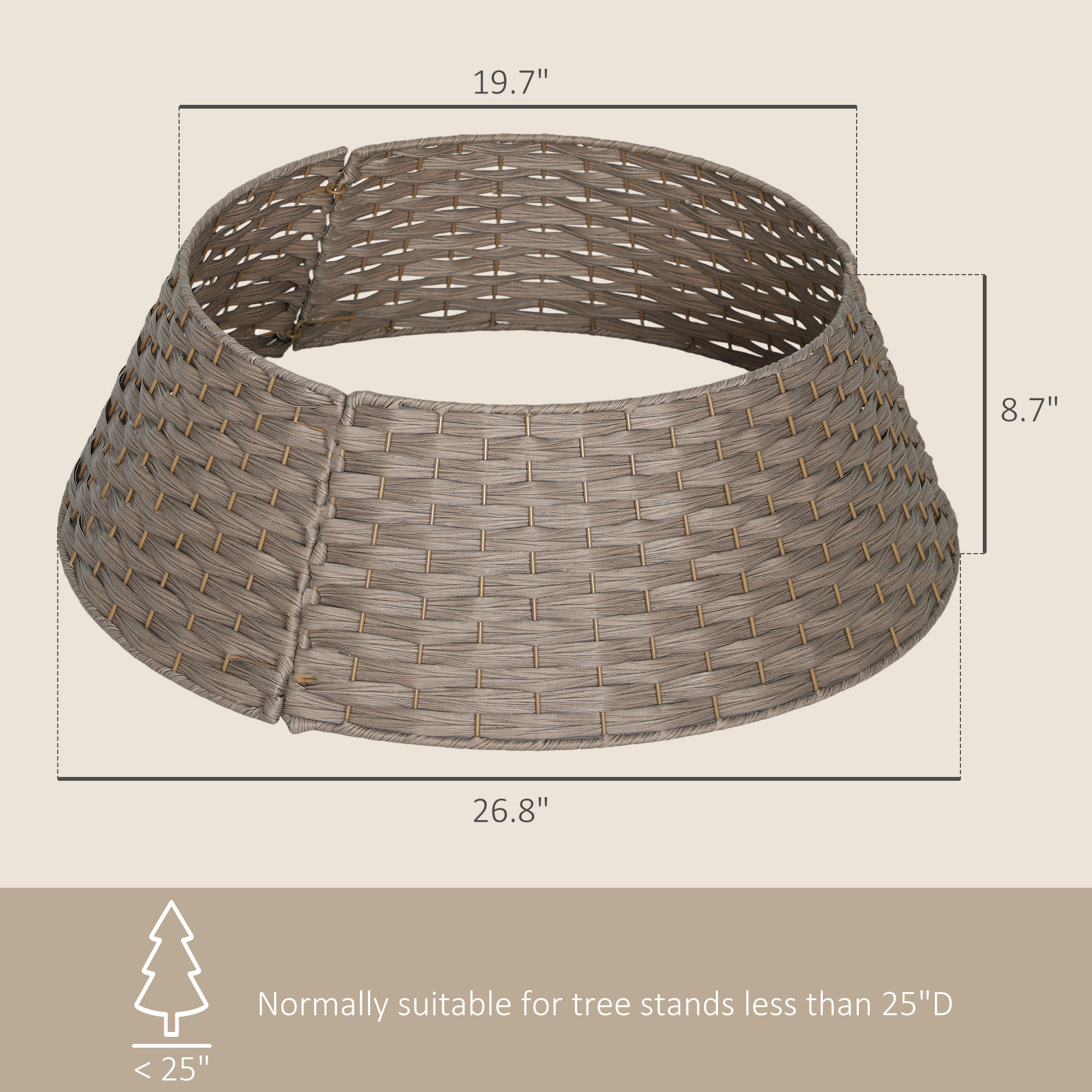 27 Inch Rustic Christmas Tree Skirt, Plastic Woven Christmas Tree Collar For Party, Holiday, Home Decoration, Coffee_voghion.com