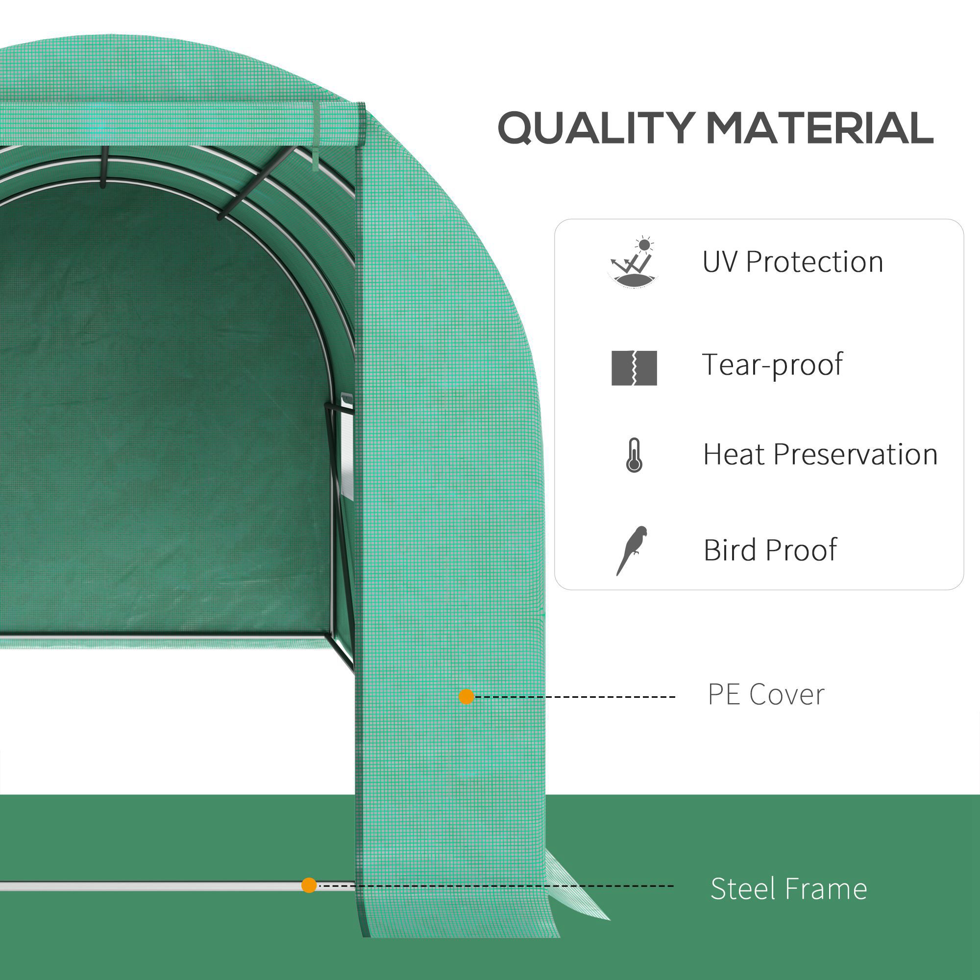 15' X 7' X 6.5' Walk-in Tunnel Hoop Greenhouse, Green House For Outside With PE Cover, Steel Frame, Roll-Up Zipper Door & Windows For Flowers, Vegetables, Tropical Plants, Green_maomaolike.com