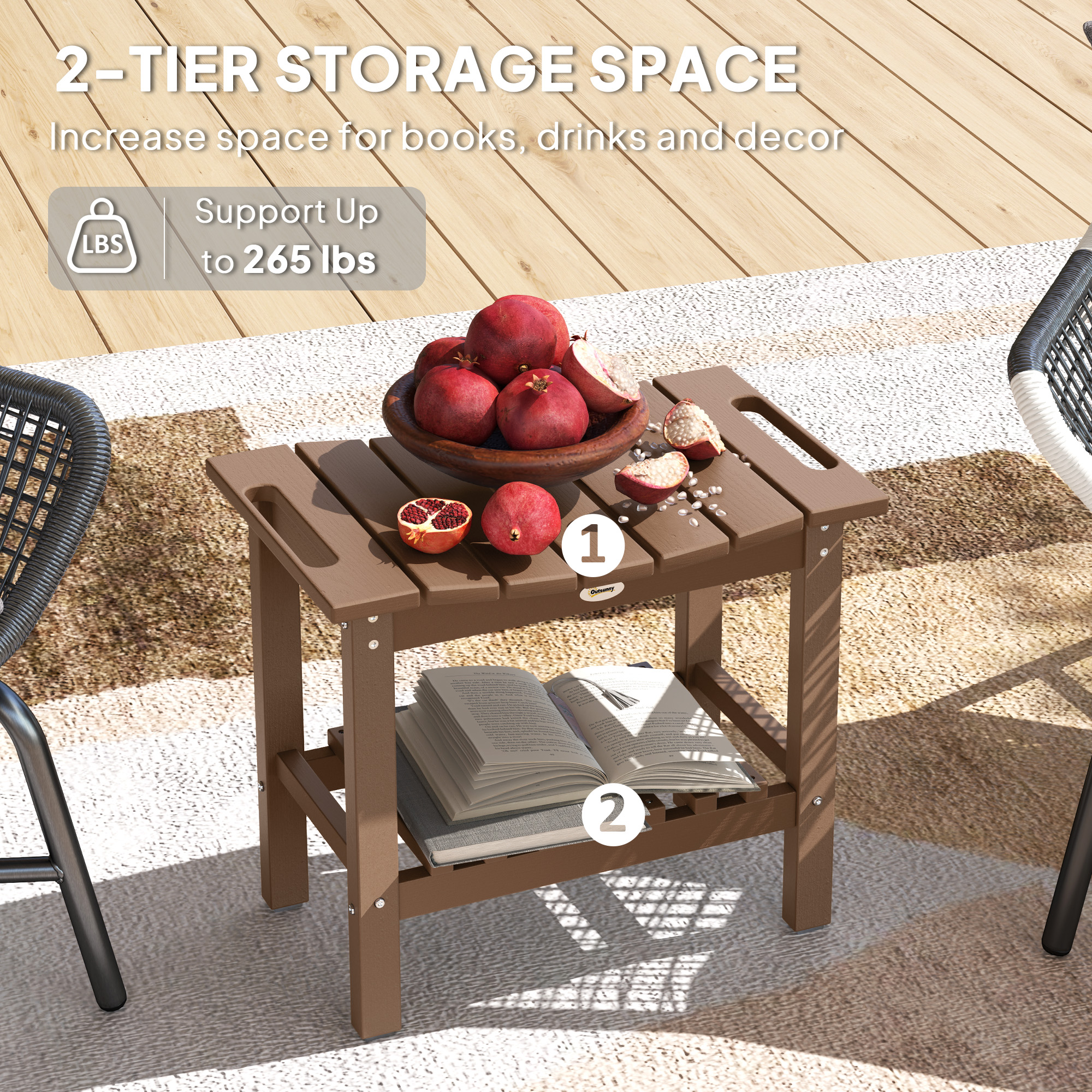 HDPE Shower Bench, Waterproof Shower Stool With Handle, Storage Shelf, Non-Slip Pads For Indoor Outdoor, Brown_voghion.com