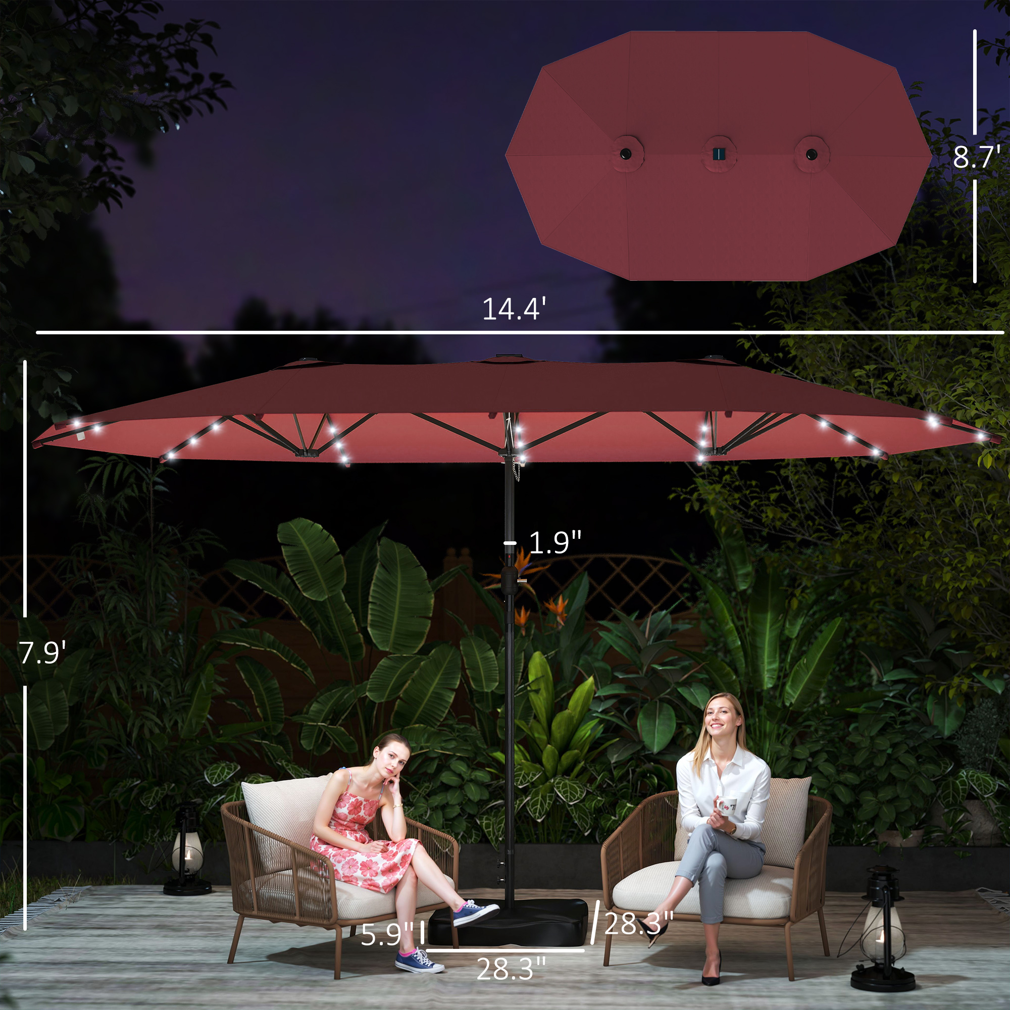 Parasol de jardin 14,4 pieds double face avec base – Image 3