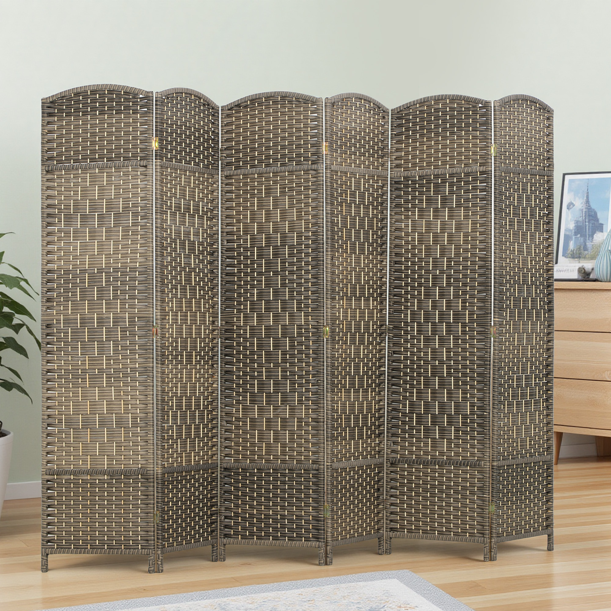 6 Panel Folding Room Divider Privacy Screen Wood Partition Oak_voghion.com