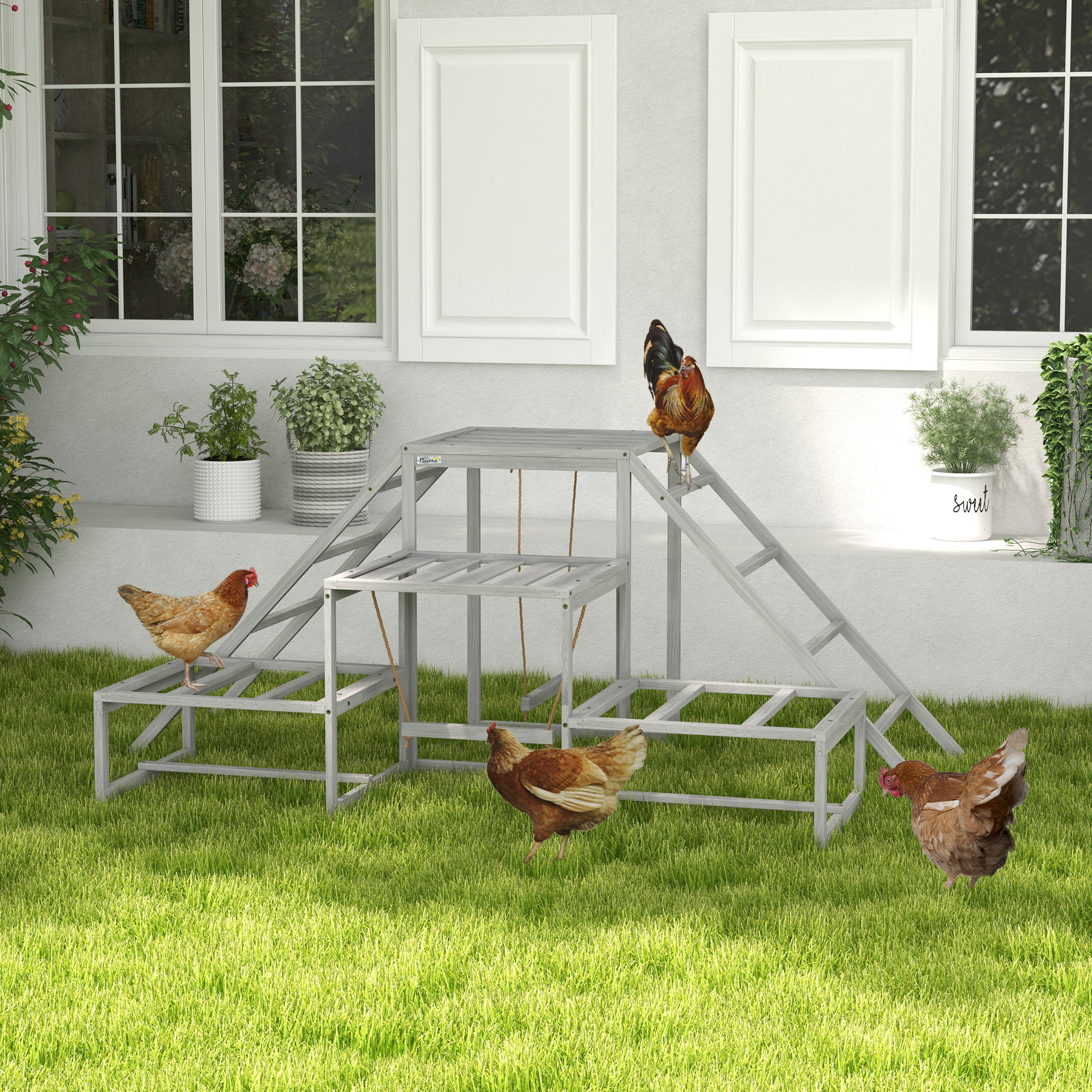 Chicken Roost Toys For Chickens Hens, Coop Accessories With Wood Stand, Ladder Platforms, For 10-15 Chickens - Image 1