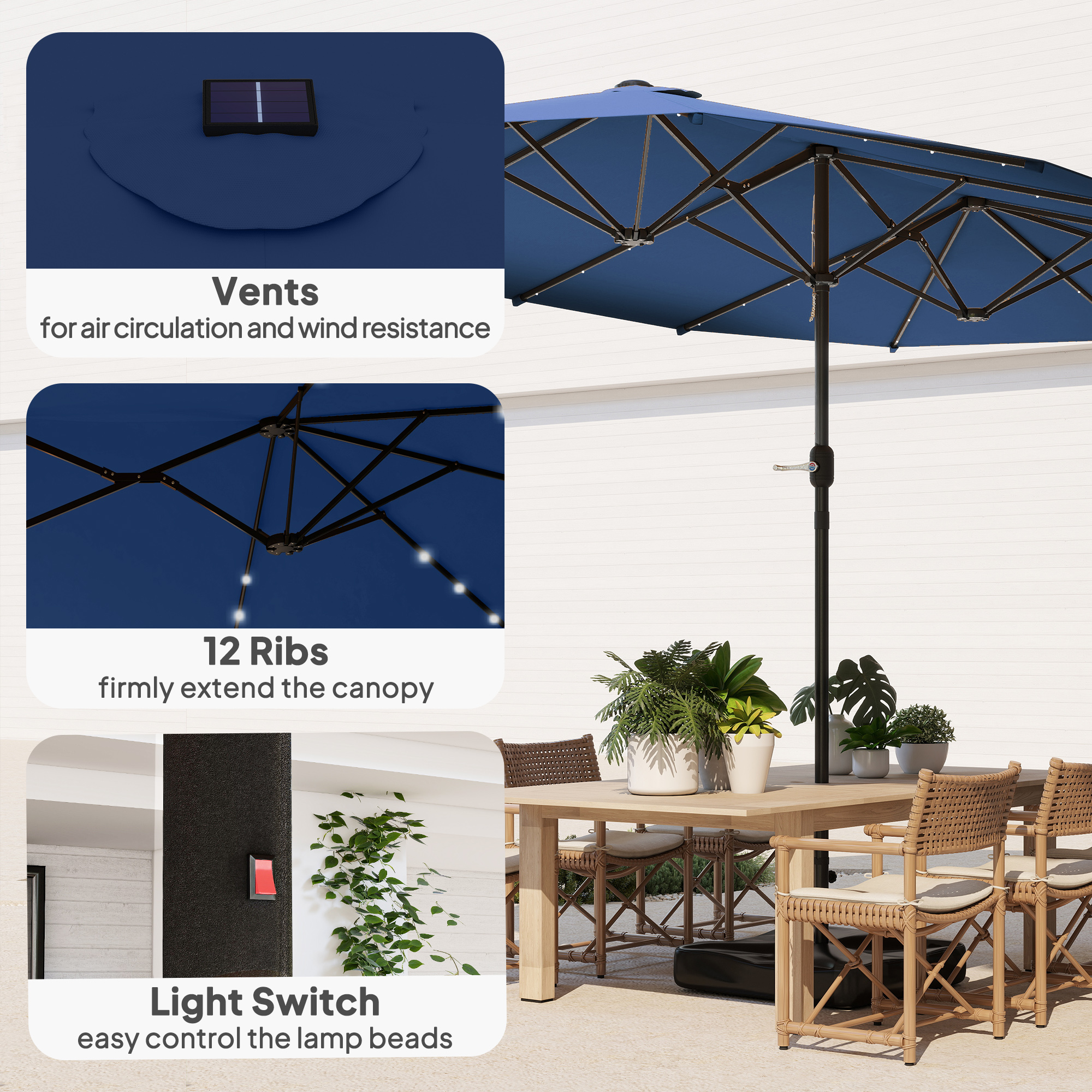 Parasol de jardin 14,4 pieds double face avec base – Image 4