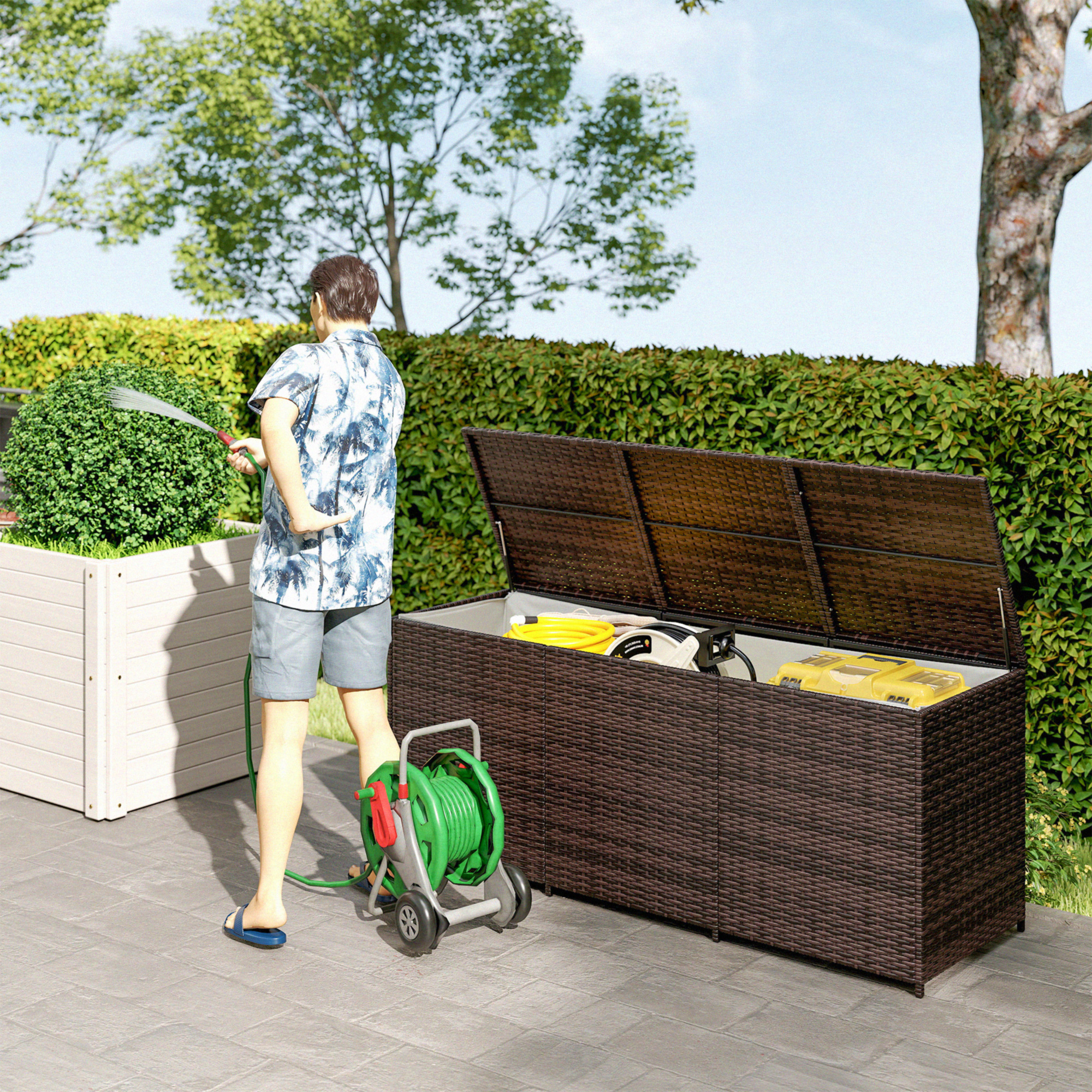 Outdoor Rattan Storage Box With Inner Liner And Hydraulic Lid_voghion.com