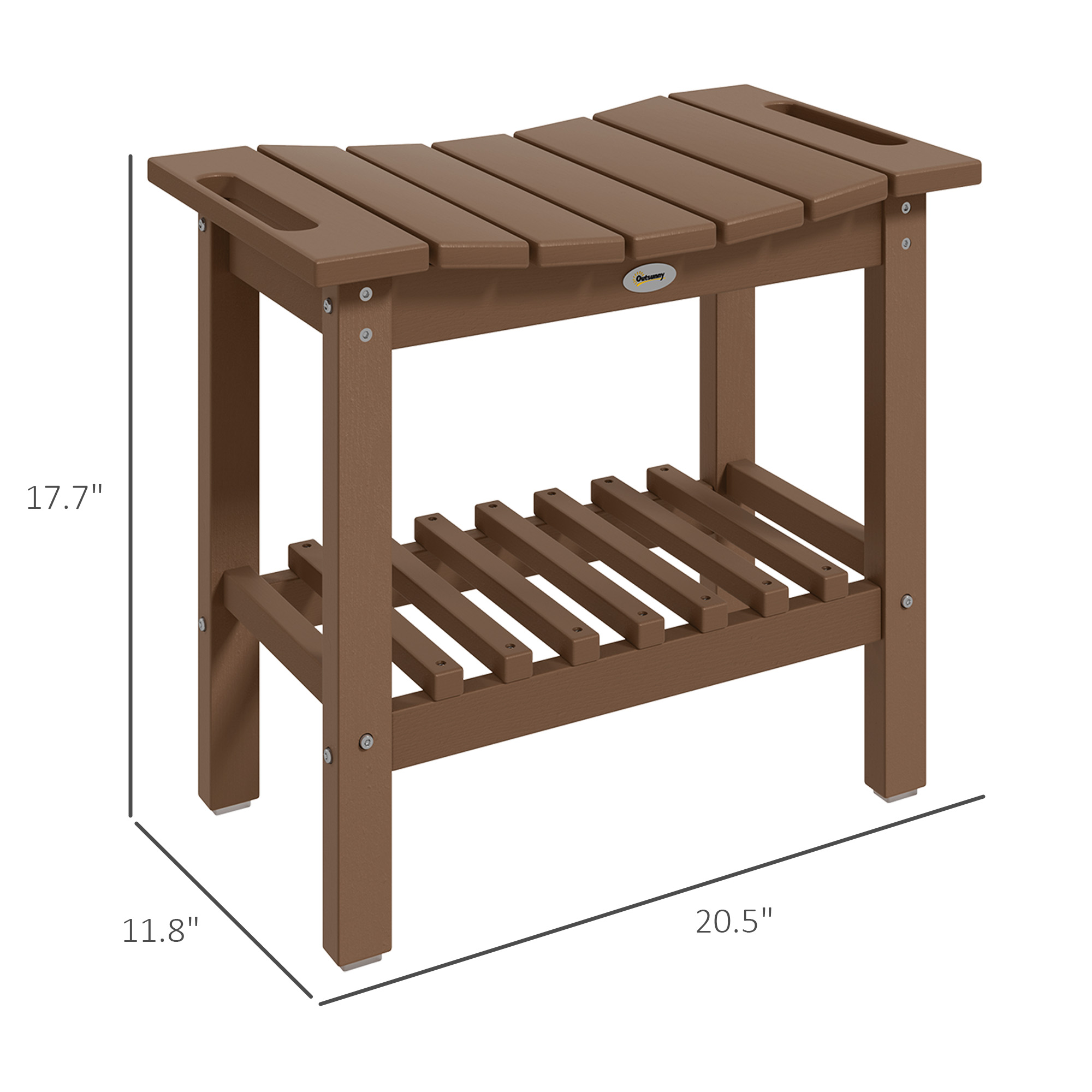 HDPE Shower Bench, Waterproof Shower Stool With Handle, Storage Shelf, Non-Slip Pads For Indoor Outdoor, Brown_voghion.com