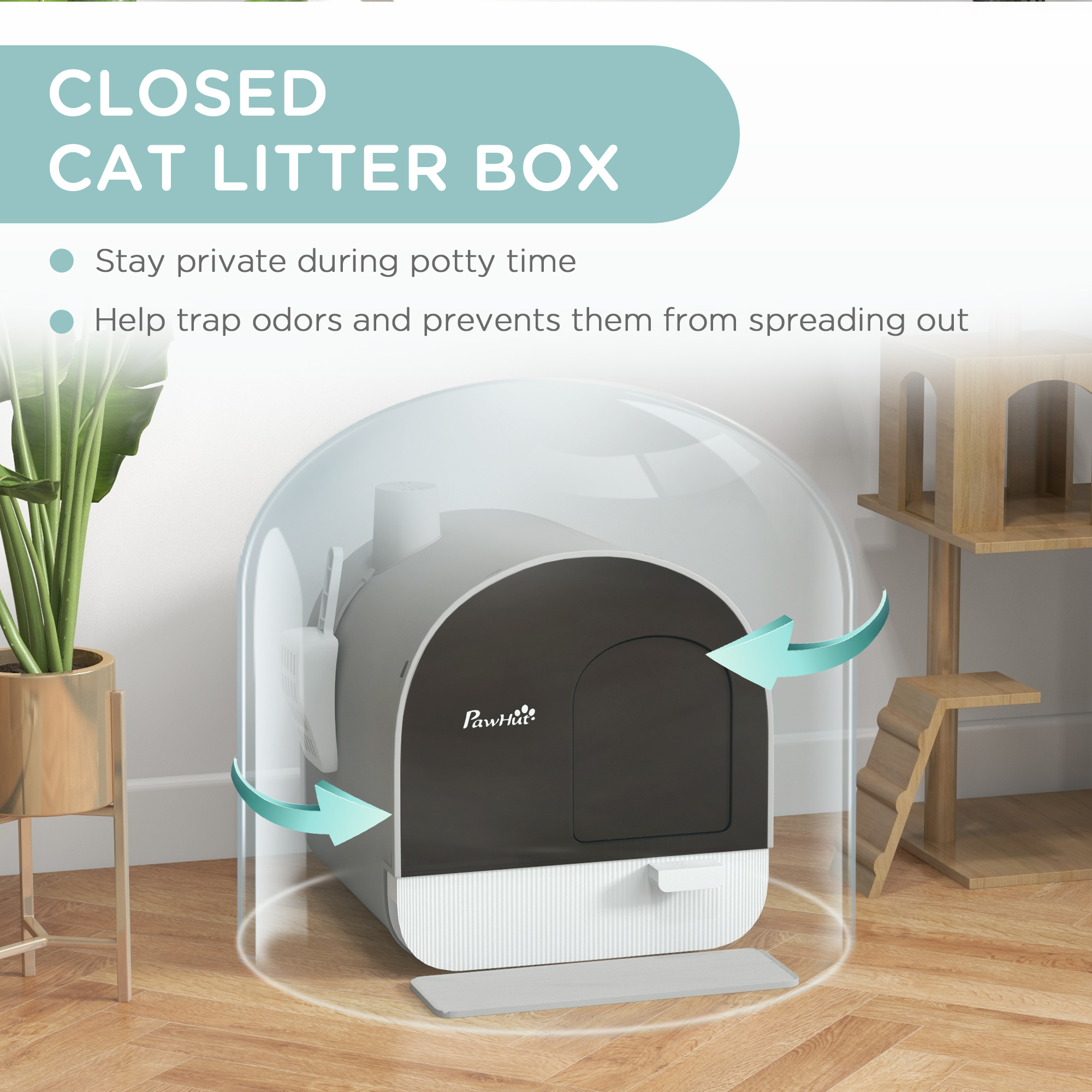 Cat Litter Box With Lid With Scoop And Filter, Light Gray