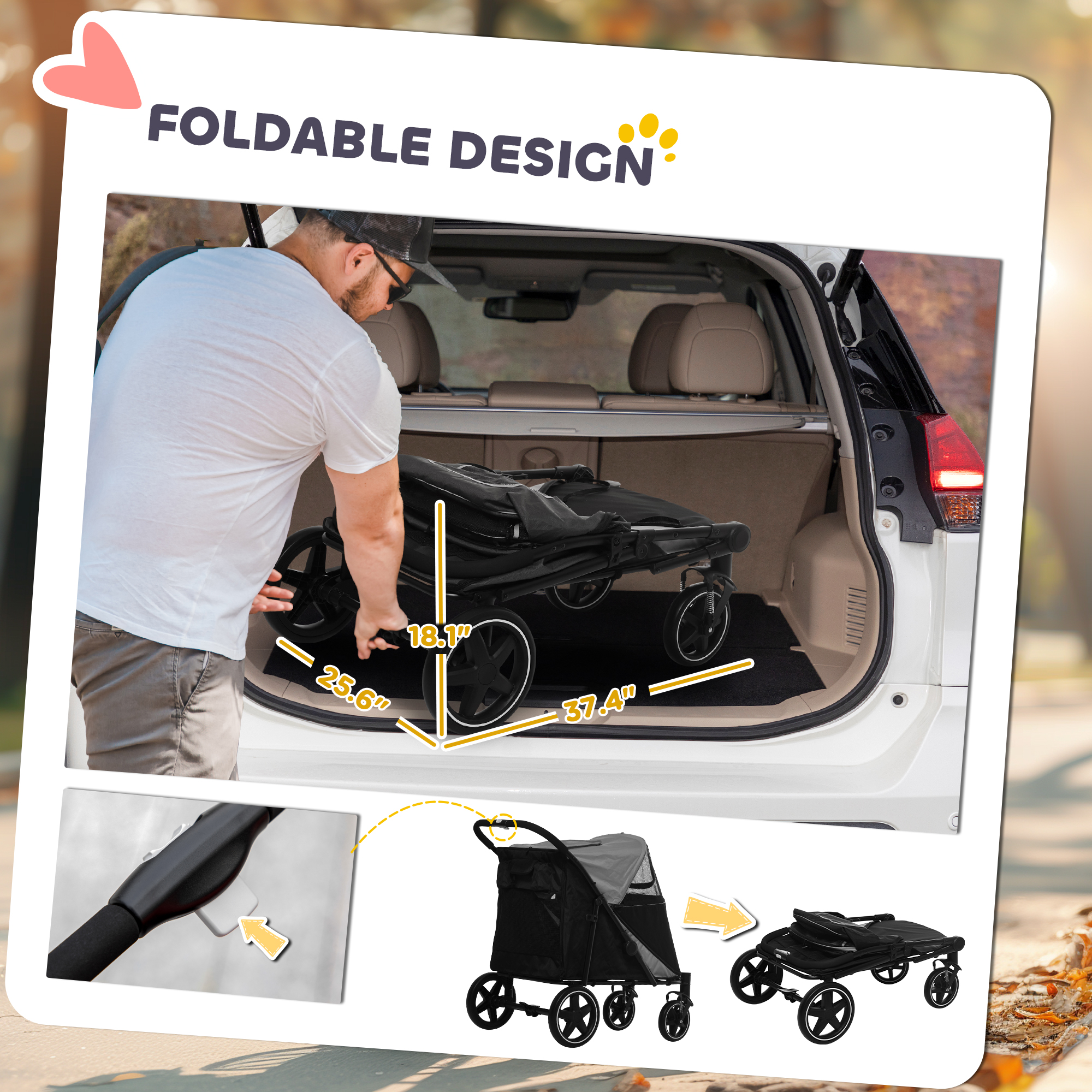 Foldable Dog Stroller With Shock Wheels
