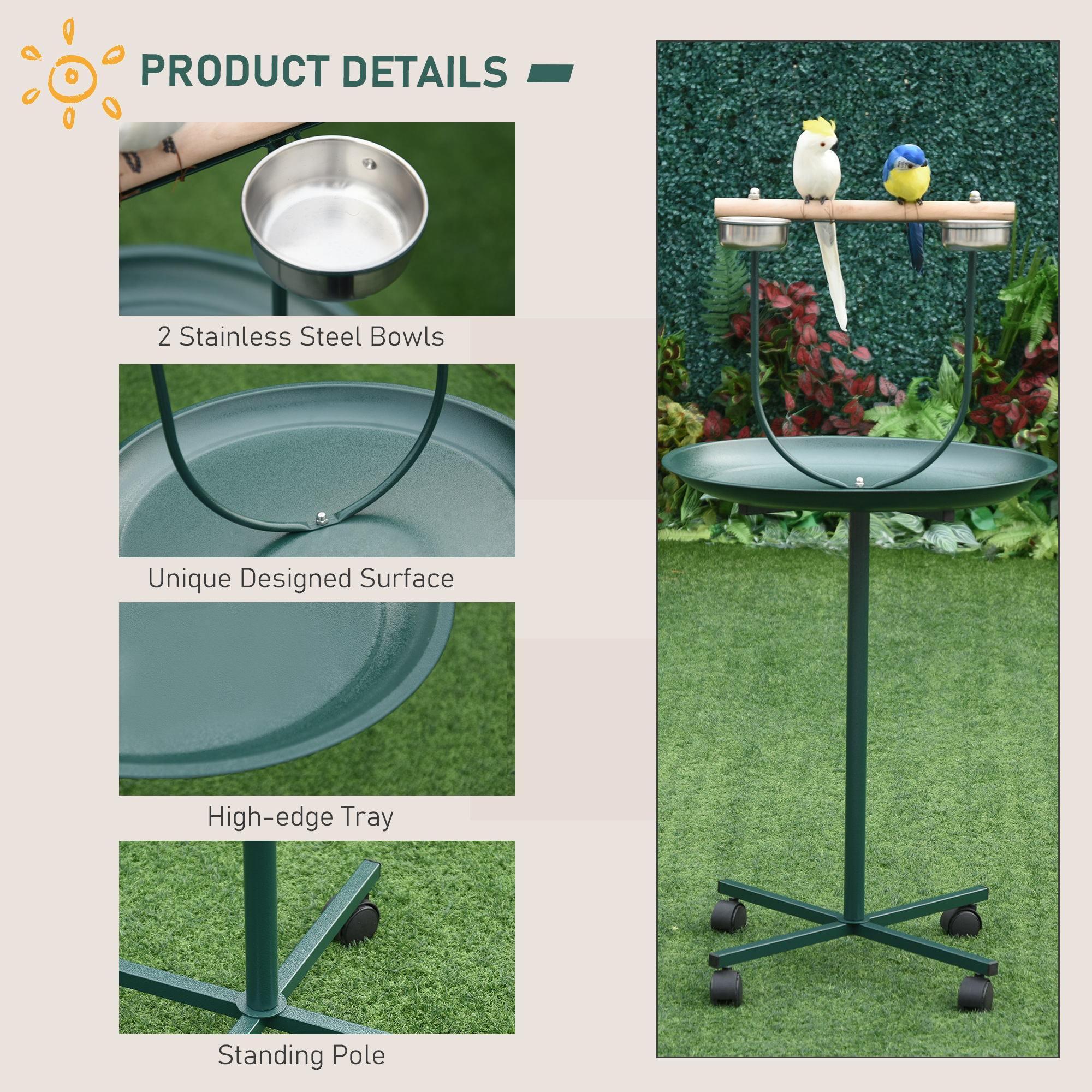 48" Rolling T-Stand Bird Training Activity Playground With Perch_voghion.com