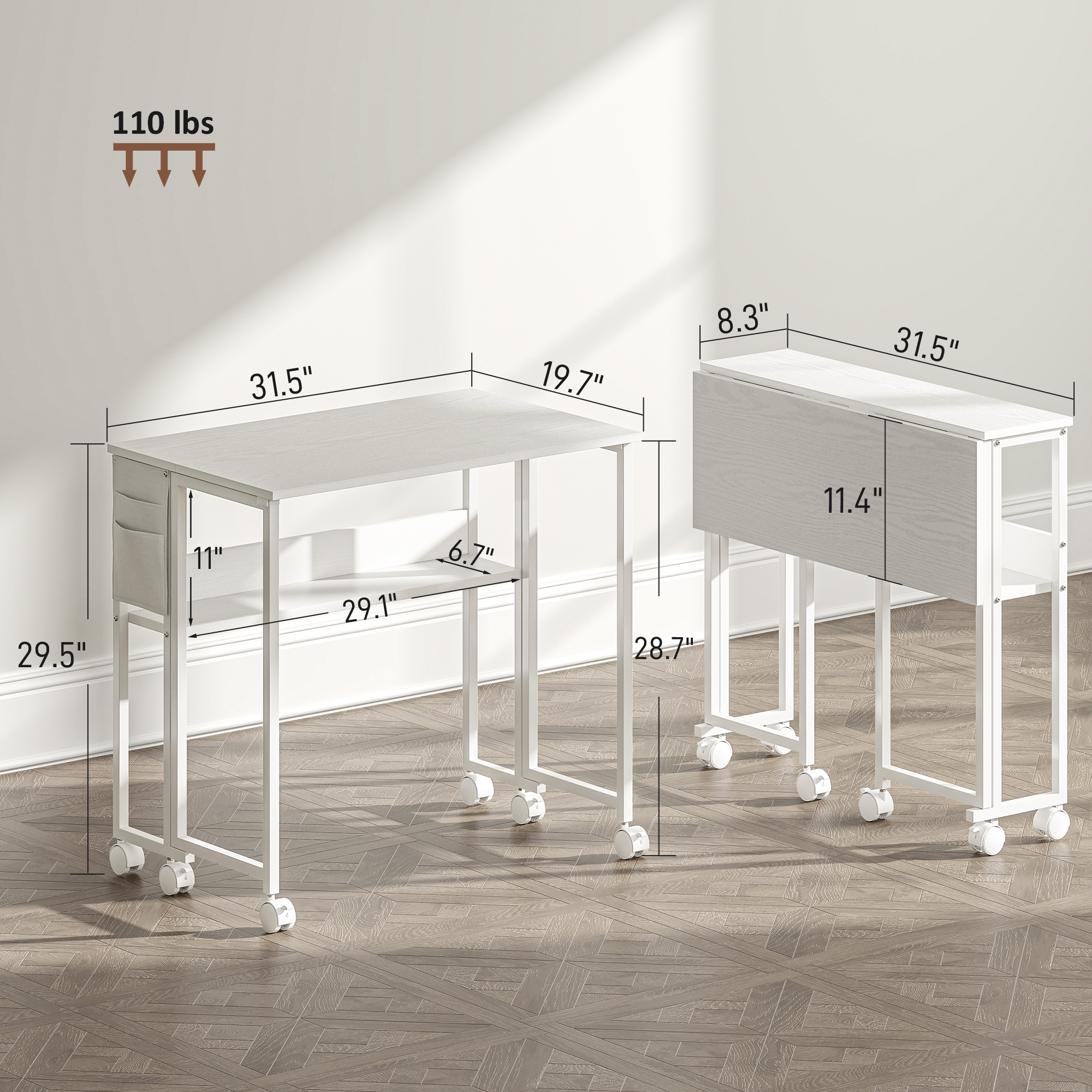 Folding Computer Desk with Wheels, picture 4 of 4