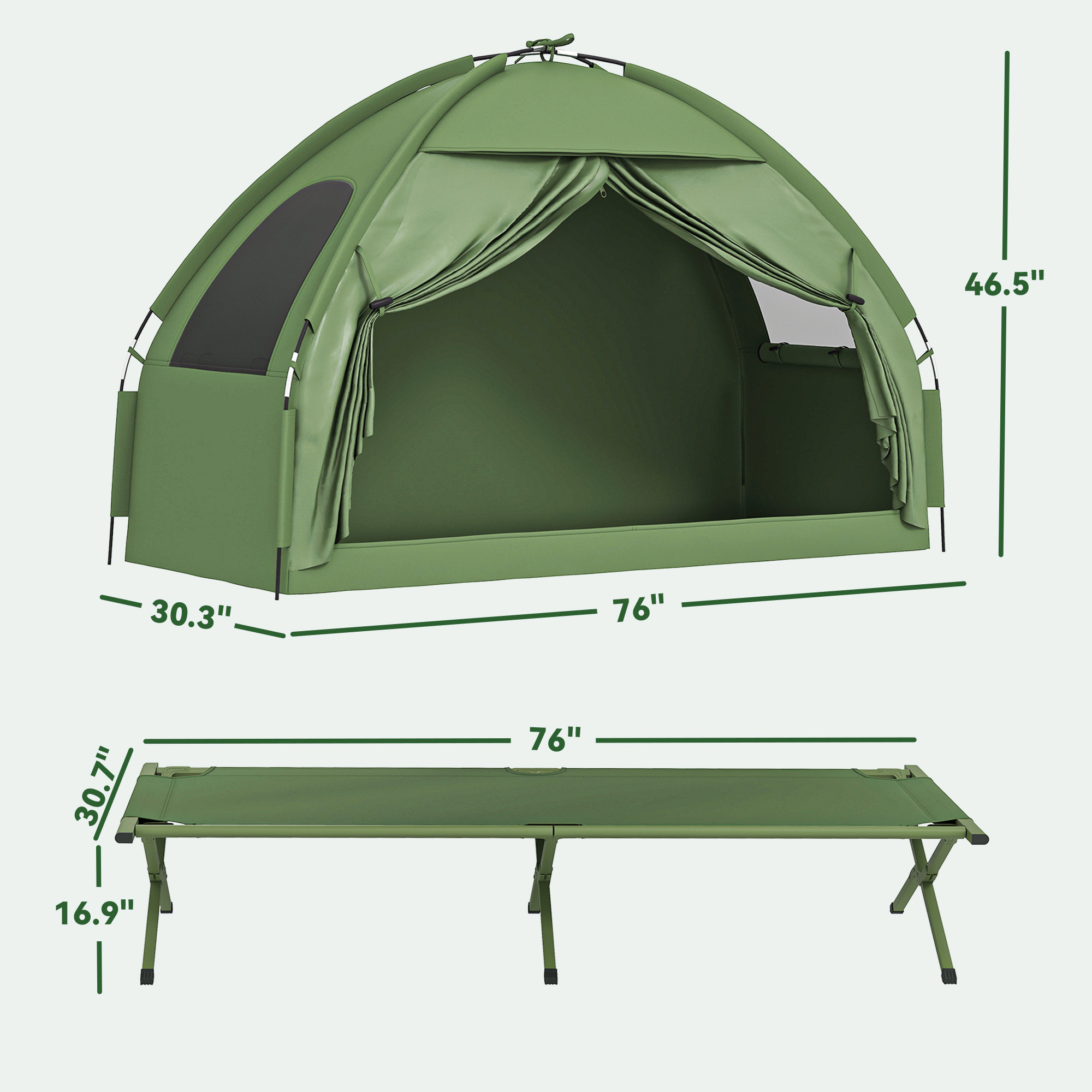 Camping Tent Cot, Single Person Folding Cot Combo, Off-Ground Tent, Covered Outd