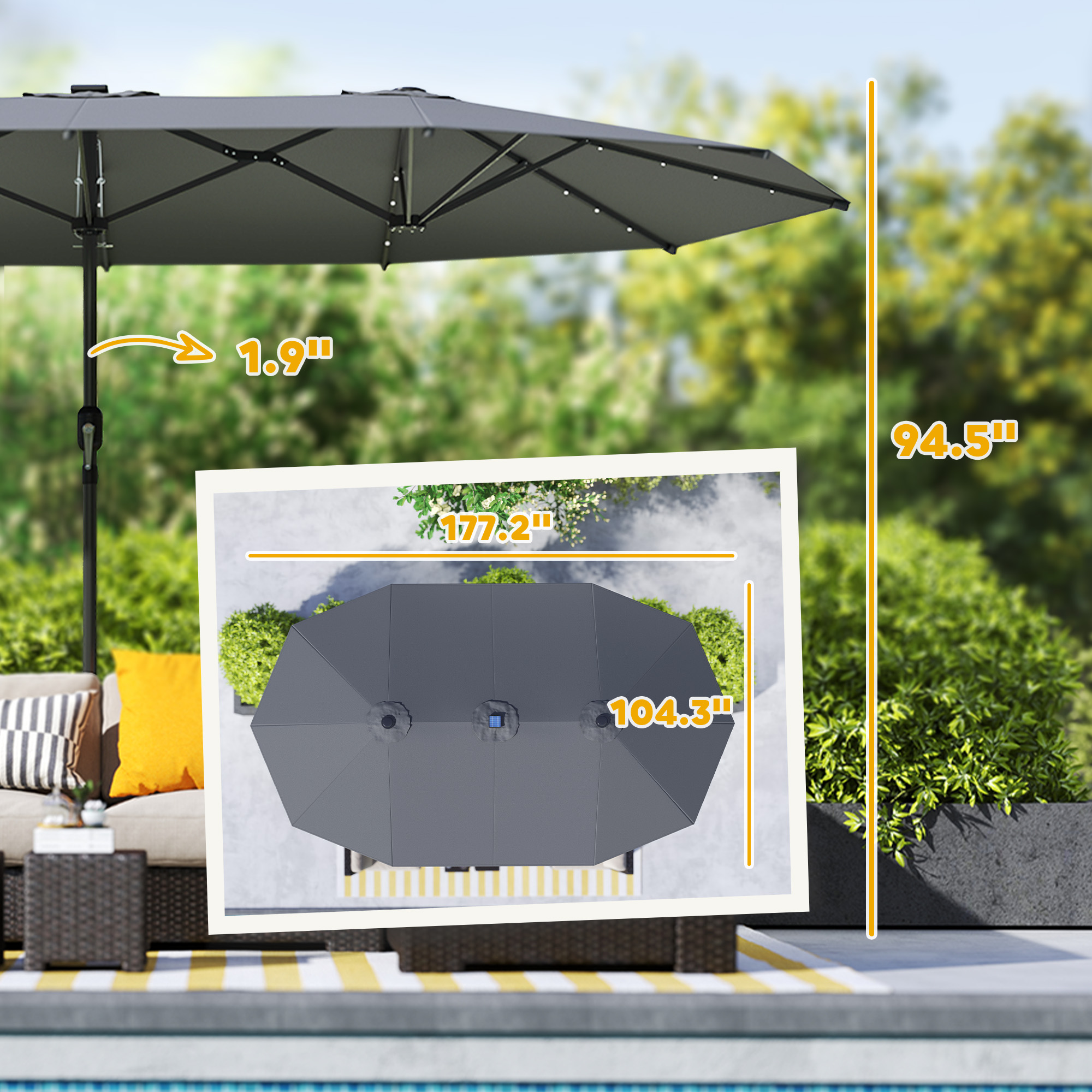 Parasol de jardin, parasol double face avec lampes solaires LED – Image 3