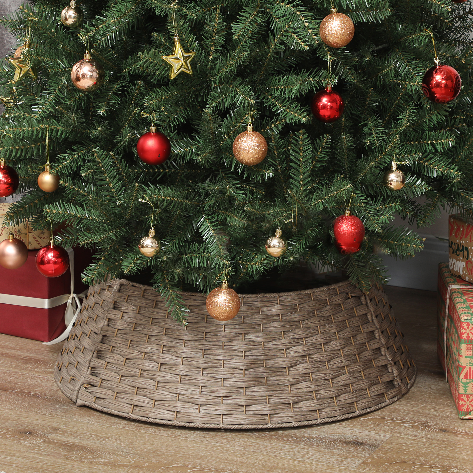 Rustic Christmas Tree Collar 27 Inch Woven Holiday Decoration_voghion.com