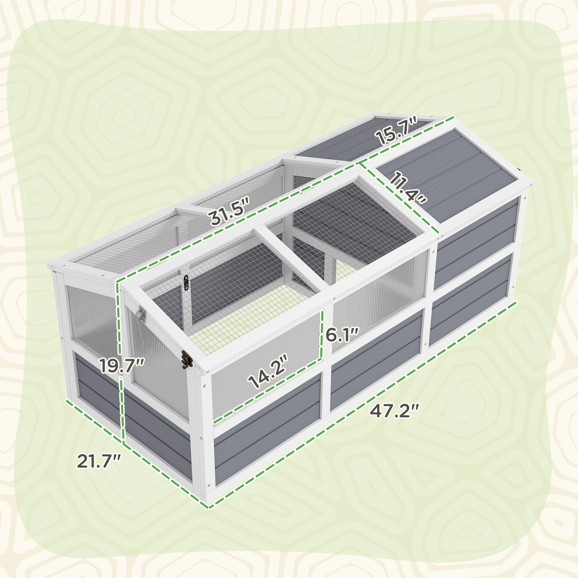Wooden Tortoise Habitat Outdoor W/ Bottomless Design, Doors, PC Sun Panel Windows, For Small Animals, Rabbit, Light Gray_voghion.com