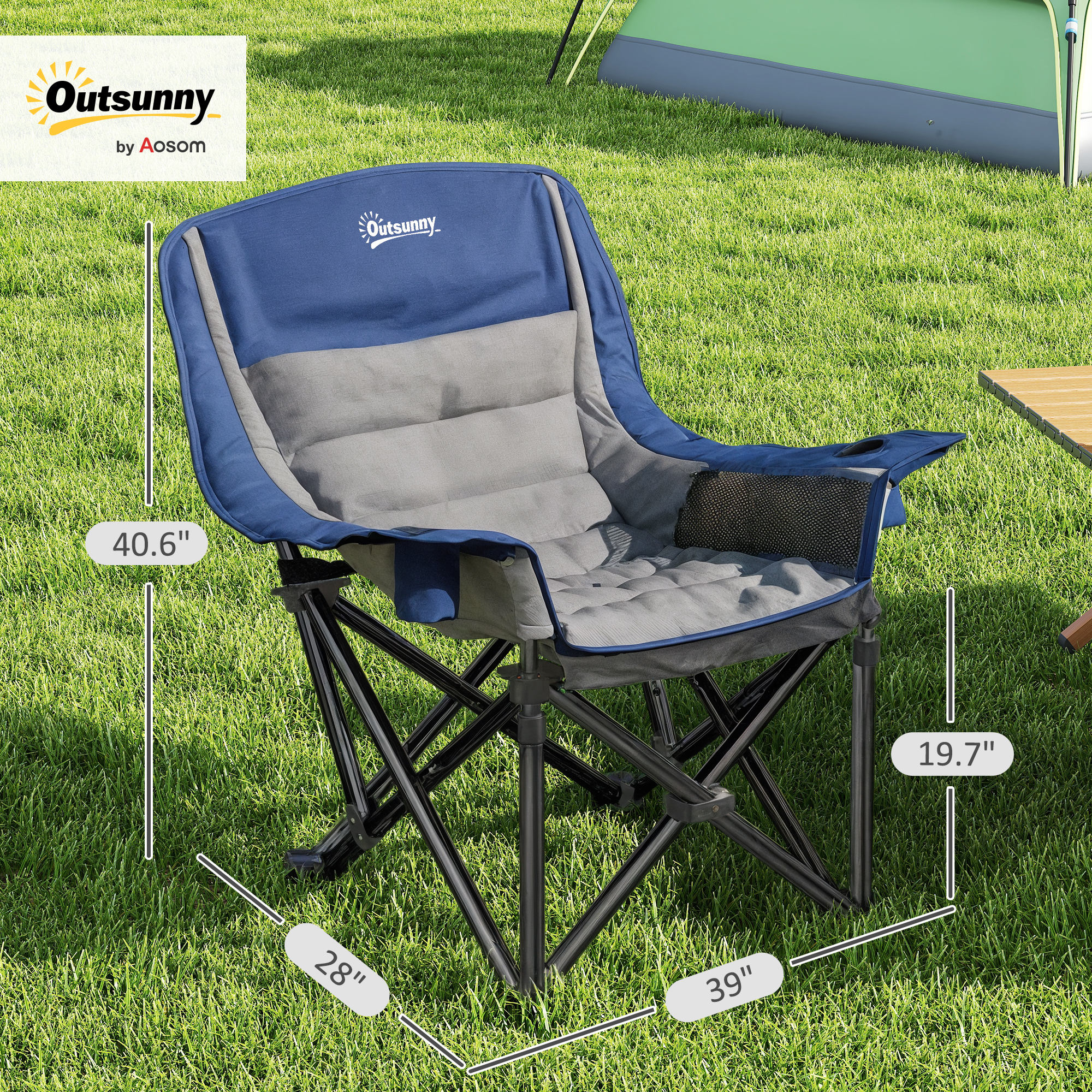 Camping Chair For Adults, Portable Folding Camping Chair With Side Pockets, Cup Holders, Carry Bag, Blue And Gray_voghion.com