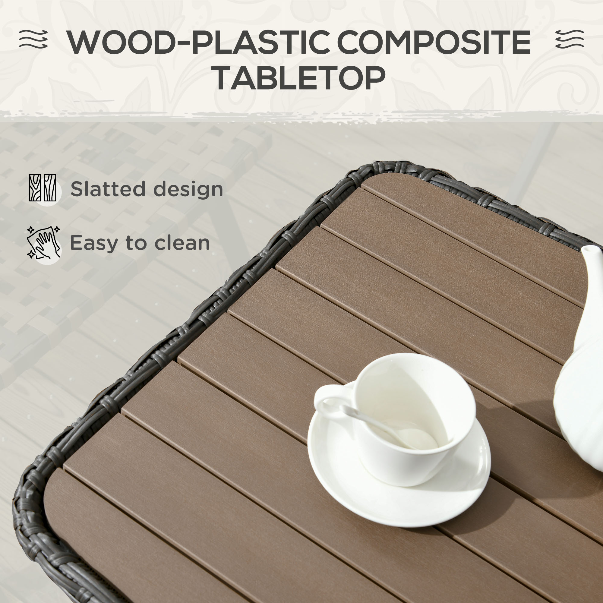 Outdoor Patio PE Rattan Coffee Table With Storage Shelf, Wicker Side Table With Wood-Plastic Composite Top, Mixed Brown_voghion.com