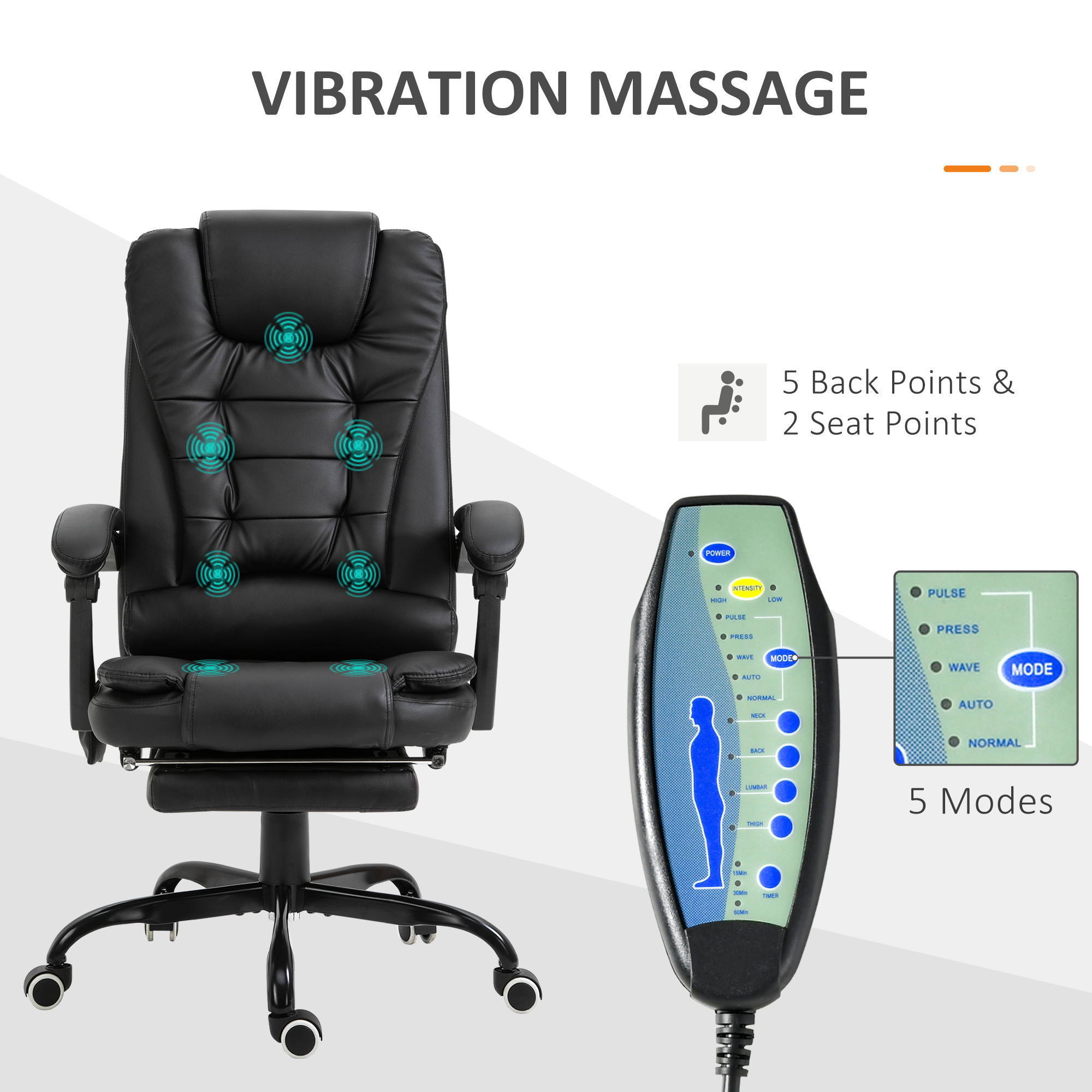 7-Point Vibrating Massage Office Chair High Back Executive Recliner With Lumbar Support, Footrest, Reclining Back, Adjustable Height, Black_voghion.com