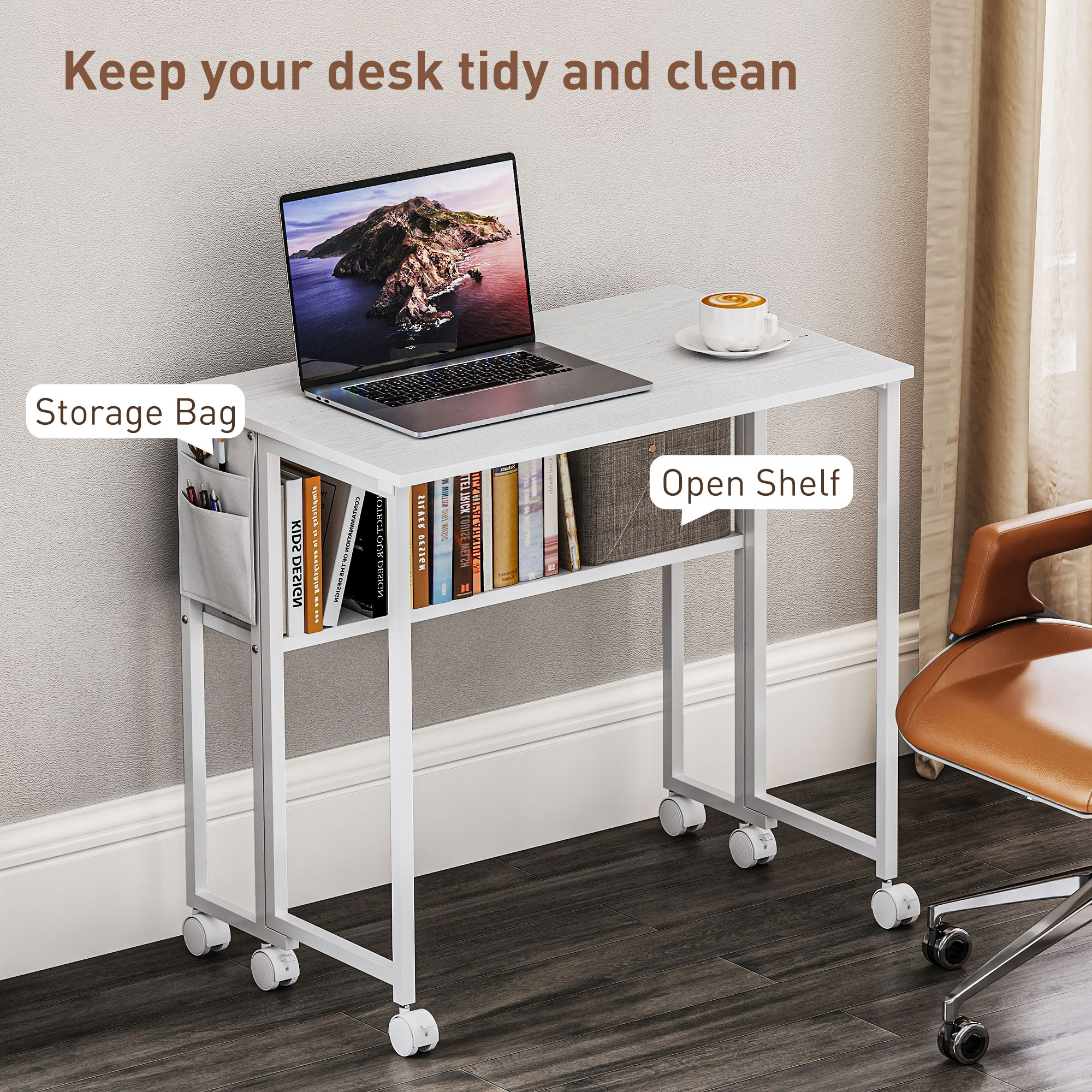 Folding Computer Desk with Wheels, picture 2 of 4