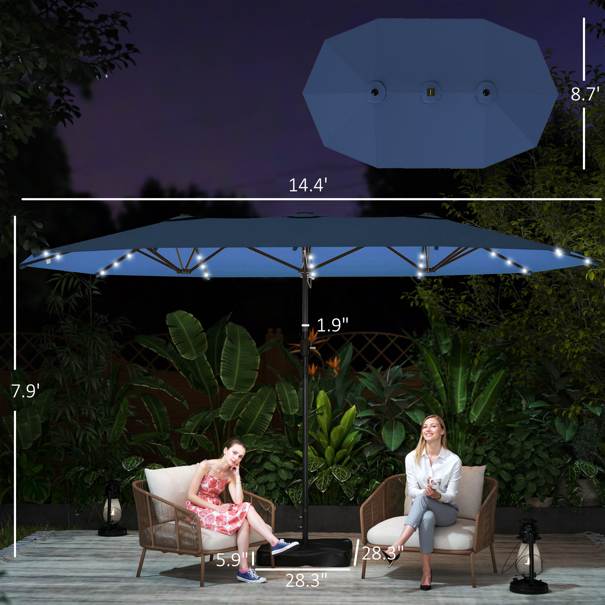 Parasol de jardin 14,4 pieds double face avec base – Image 2