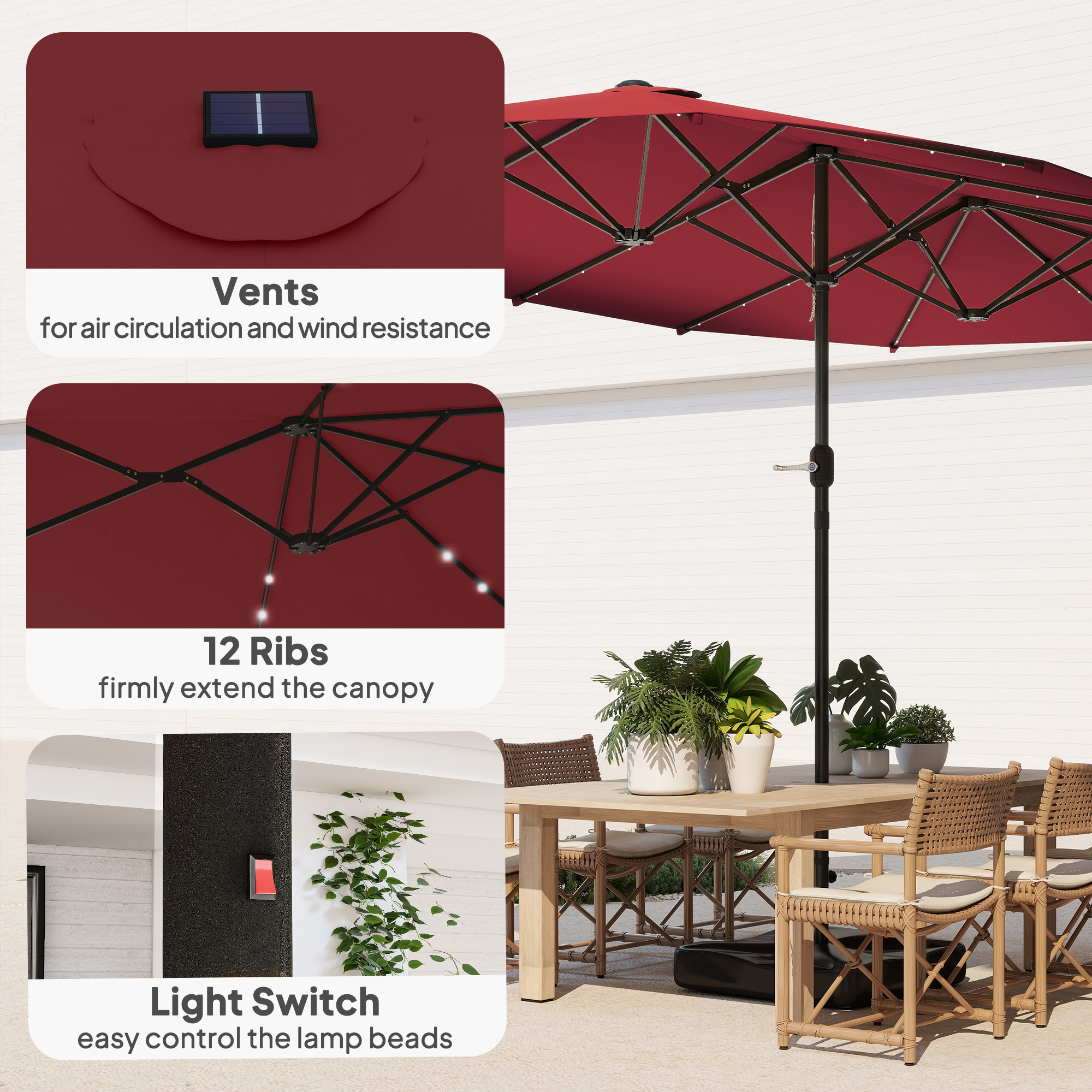 Parasol de jardin 14,4 pieds double face avec base – Image 2