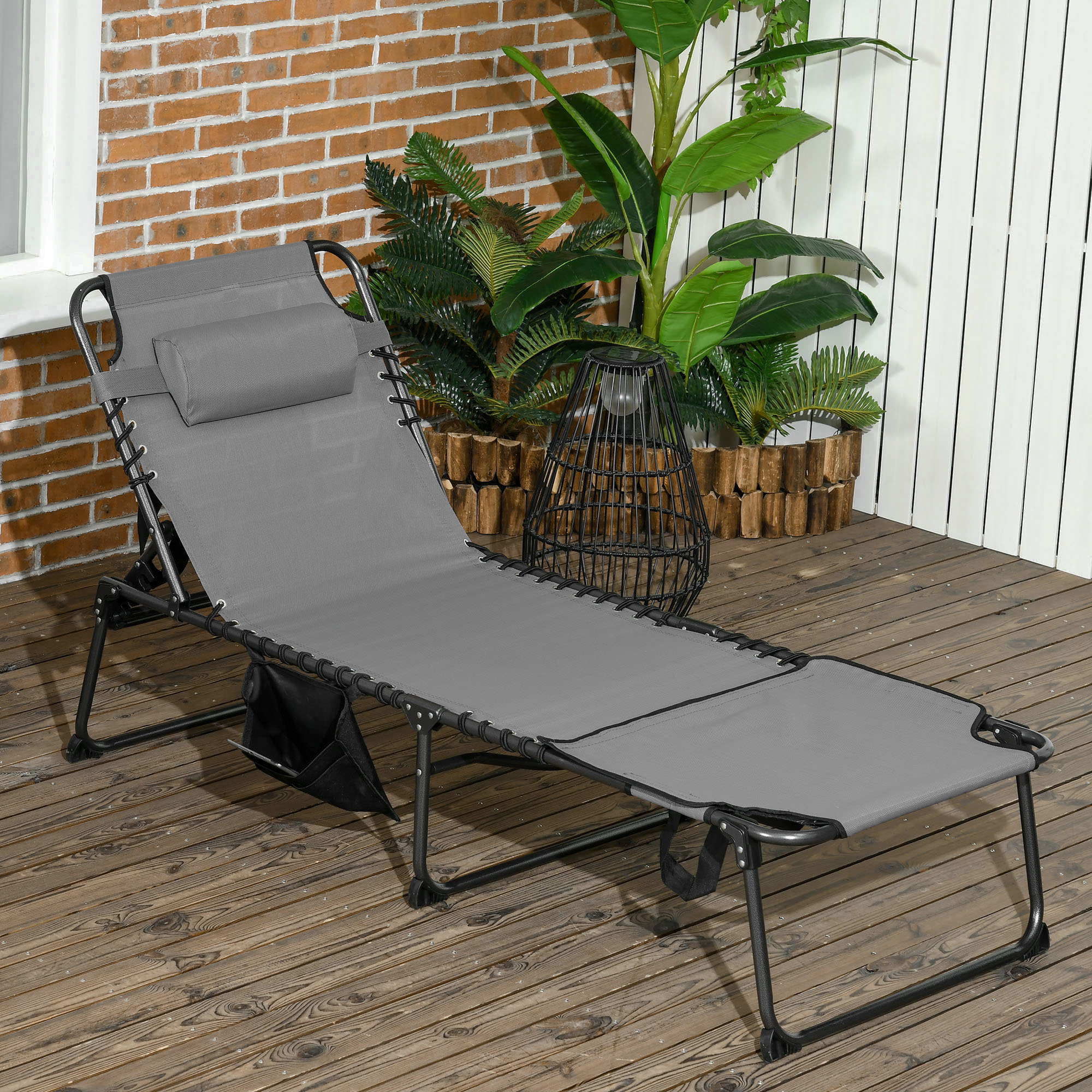 Folding Tanning Lounge Chair With Adjustable Reclining Backrest_voghion.com