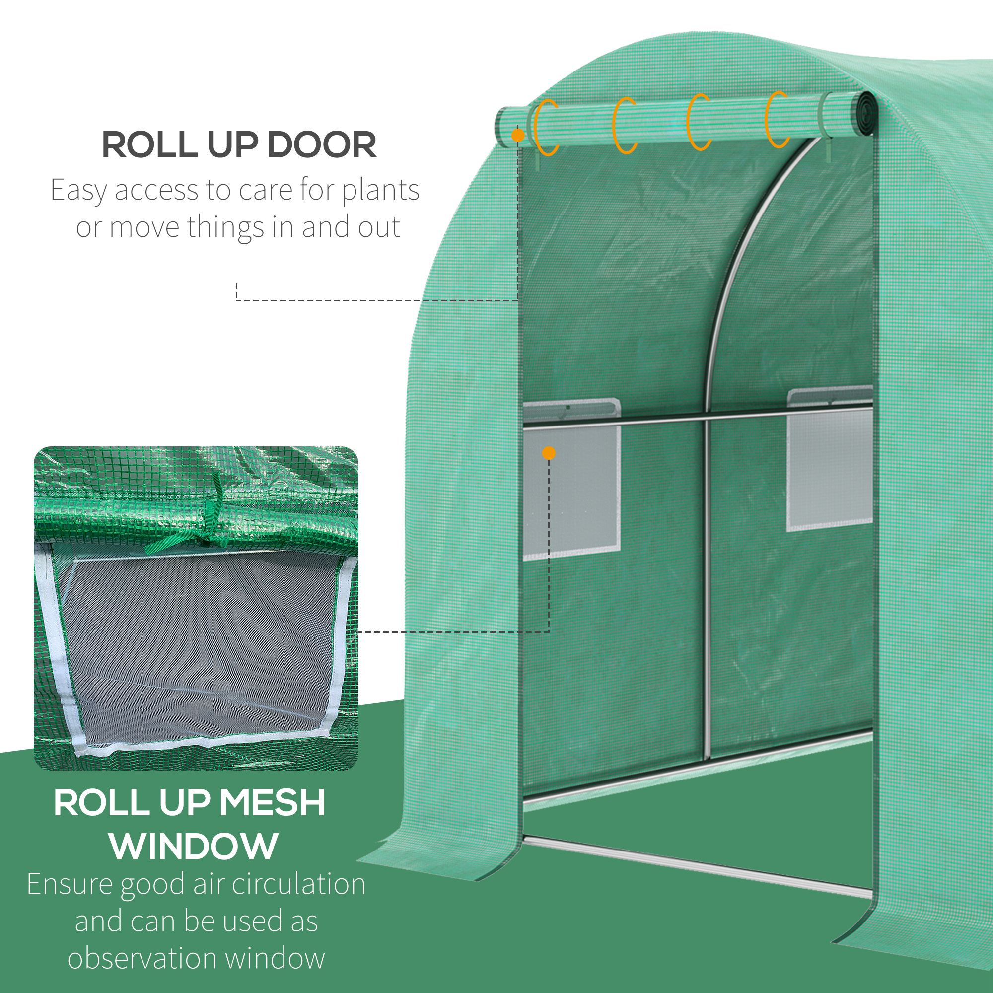 15' X 7' X 6.5' Walk-in Tunnel Hoop Greenhouse, Green House For Outside With PE Cover, Steel Frame, Roll-Up Zipper Door & Windows For Flowers, Vegetables, Tropical Plants, Green_maomaolike.com