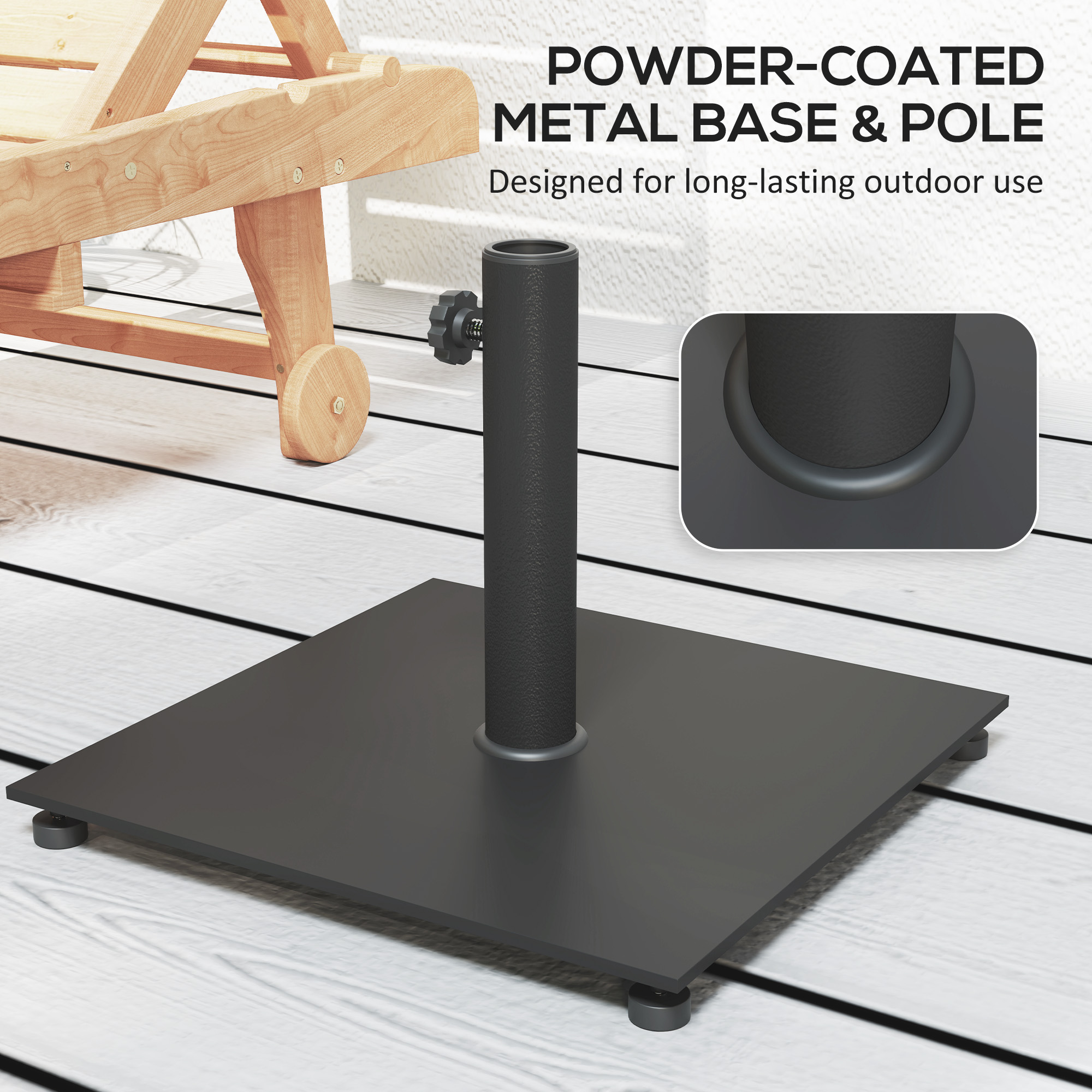 Square Patio Umbrella Base, 29 Lbs Metal Umbrella Stand Base With Adjustable Foot Pads, Heavy Duty Patio Umbrella Holder For 1.5"/1.9" Umbrella Poles For Outdoor, Lawn, Poolside, Black_voghion.com