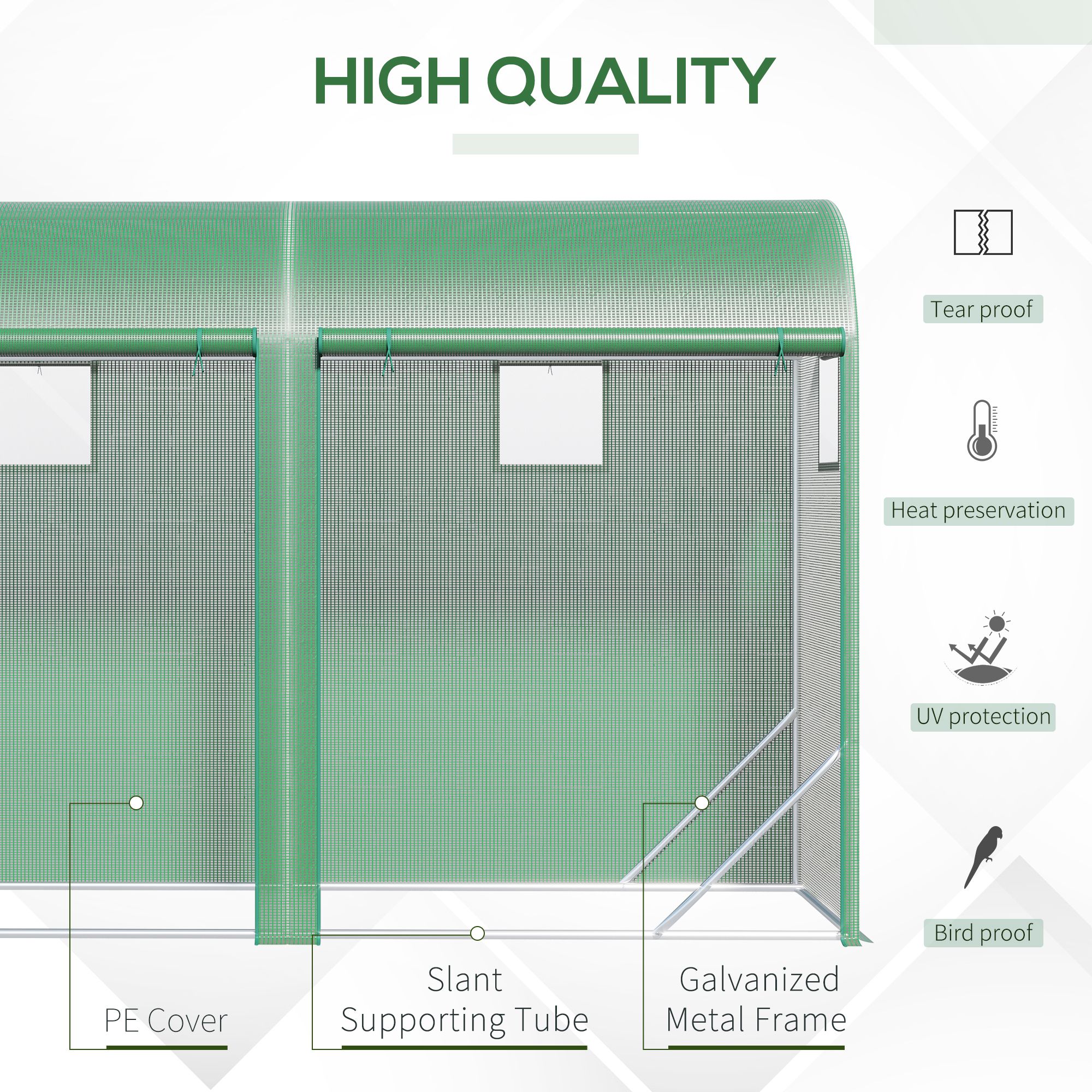 10' X 3' X 7' Walk-in Lean-to Greenhouse, Steel, 4 Zipper Roll-up Windows & 2 Doors, UV Protecting PE Cover For Growing Flowers, Vegetables, Tropical Plants, Saplings, Succulents, Green_voghion.com