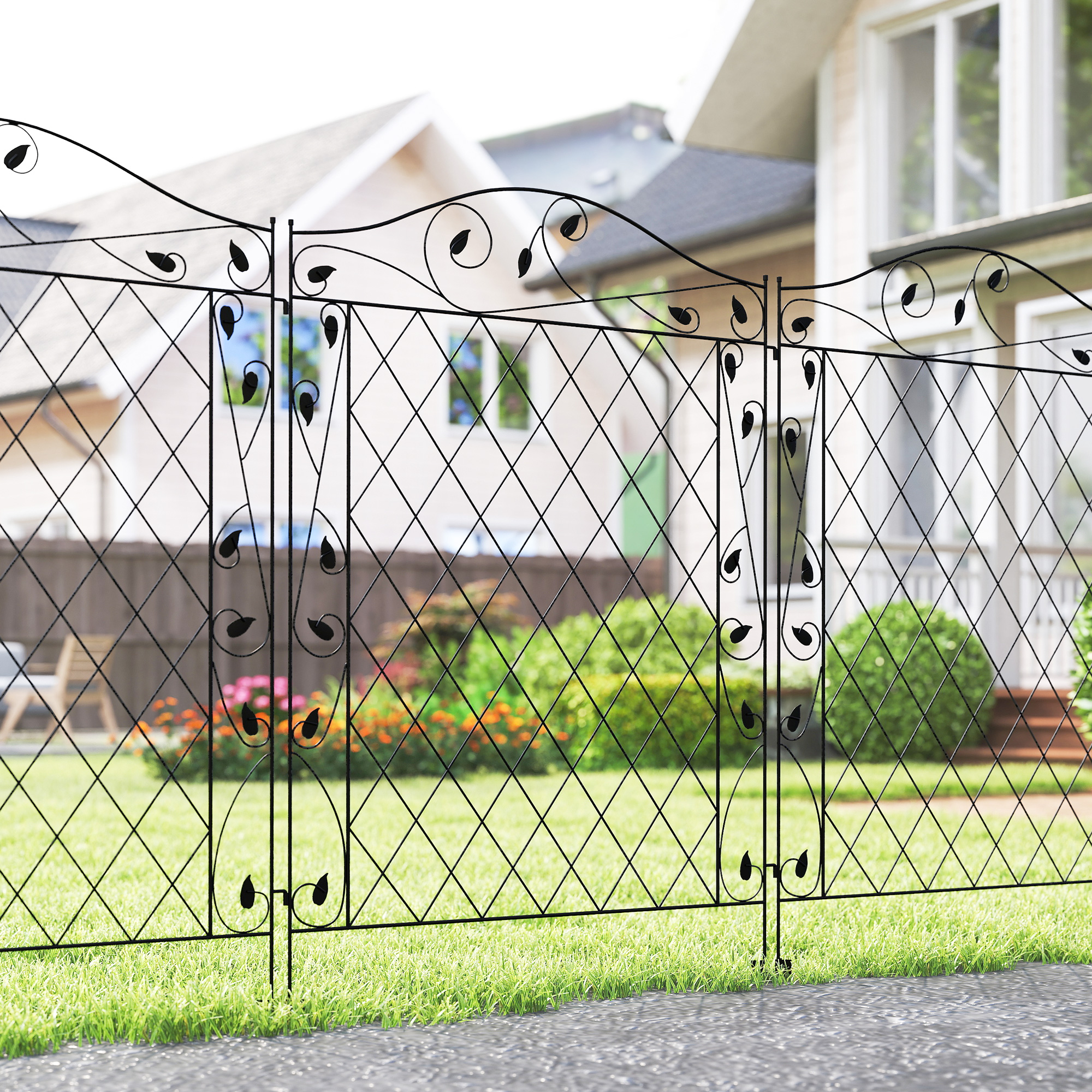 Garden Fence, 4 Pack Steel Fence Panels, 11.5' L X 43" H, Rust-Resistant Decorative Border Flower Edging For Yard, Landscape, Patio, Outdoor Decor, Wavey Vines - Image 1
