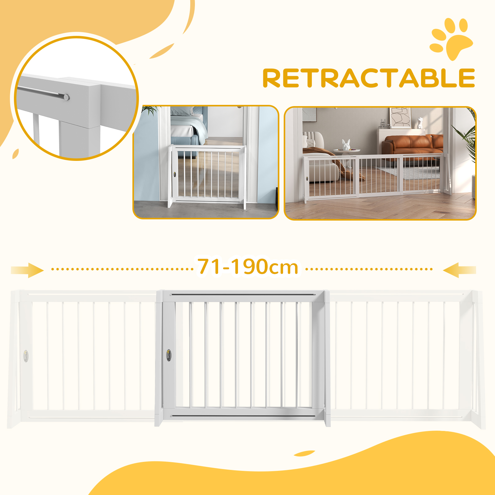28"-75" Freestanding Wooden Pet Gate With Support Feet & Non-Slip Mats For Indoor, Stairway, Doorway, White_voghion.com