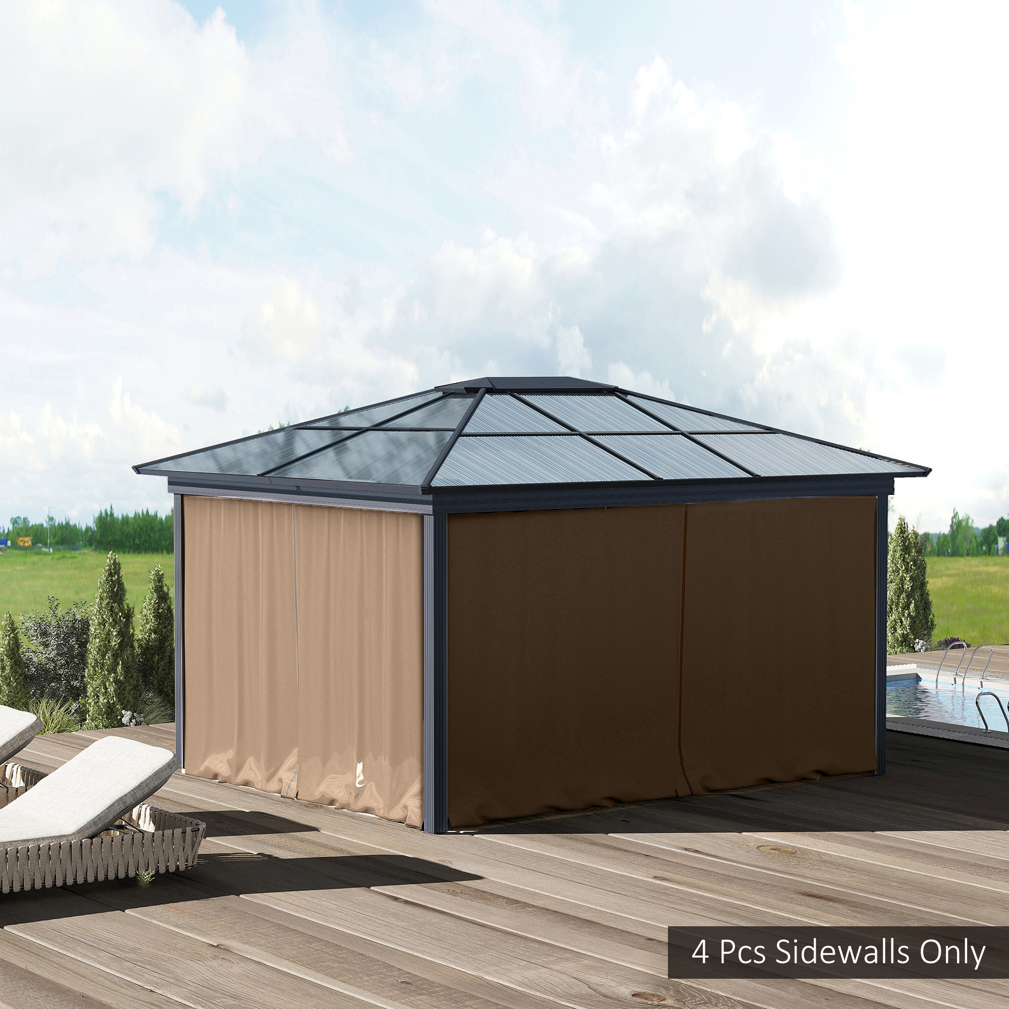 9.84' X 9.84' Gazebo Sidewall Set With Hooks/C-Rings, Brown - Image 1