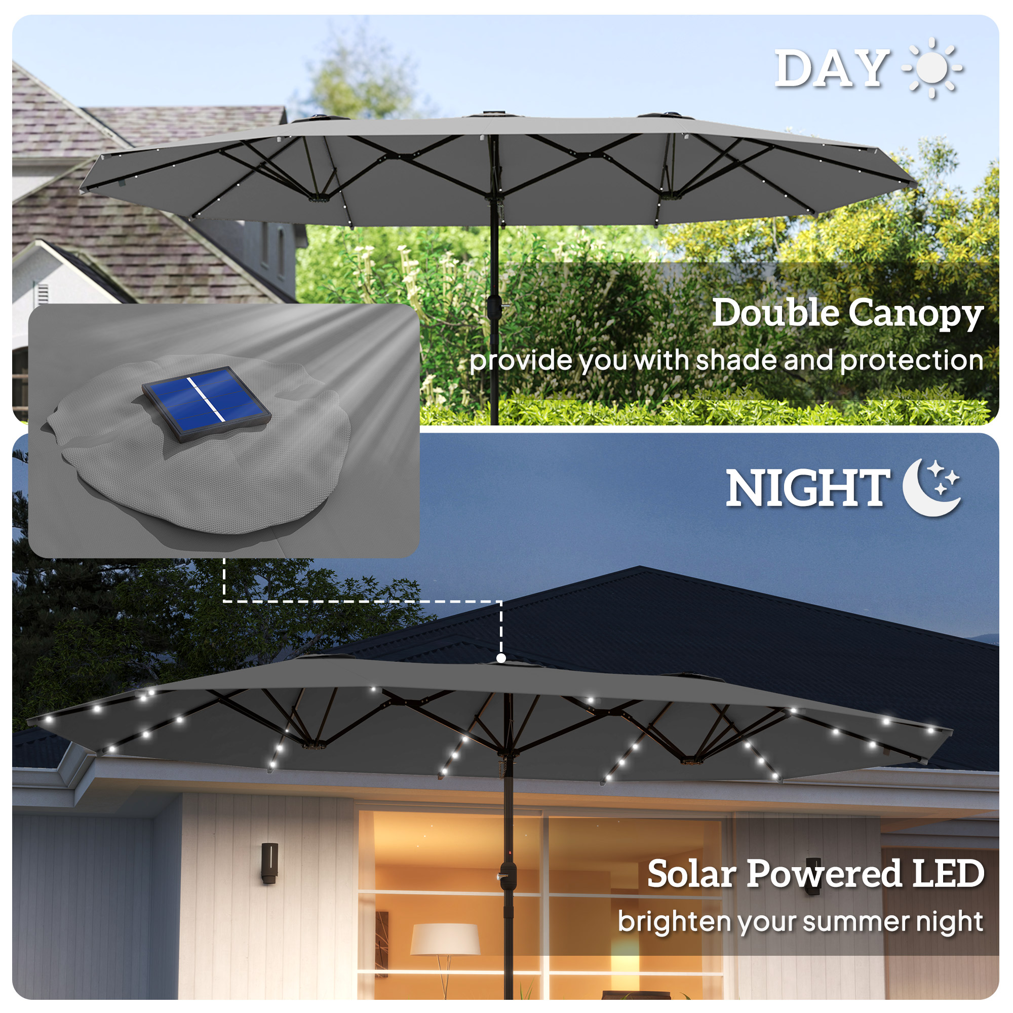 Parasol de jardin parasol double face de 14,4 pieds avec base – Image 2