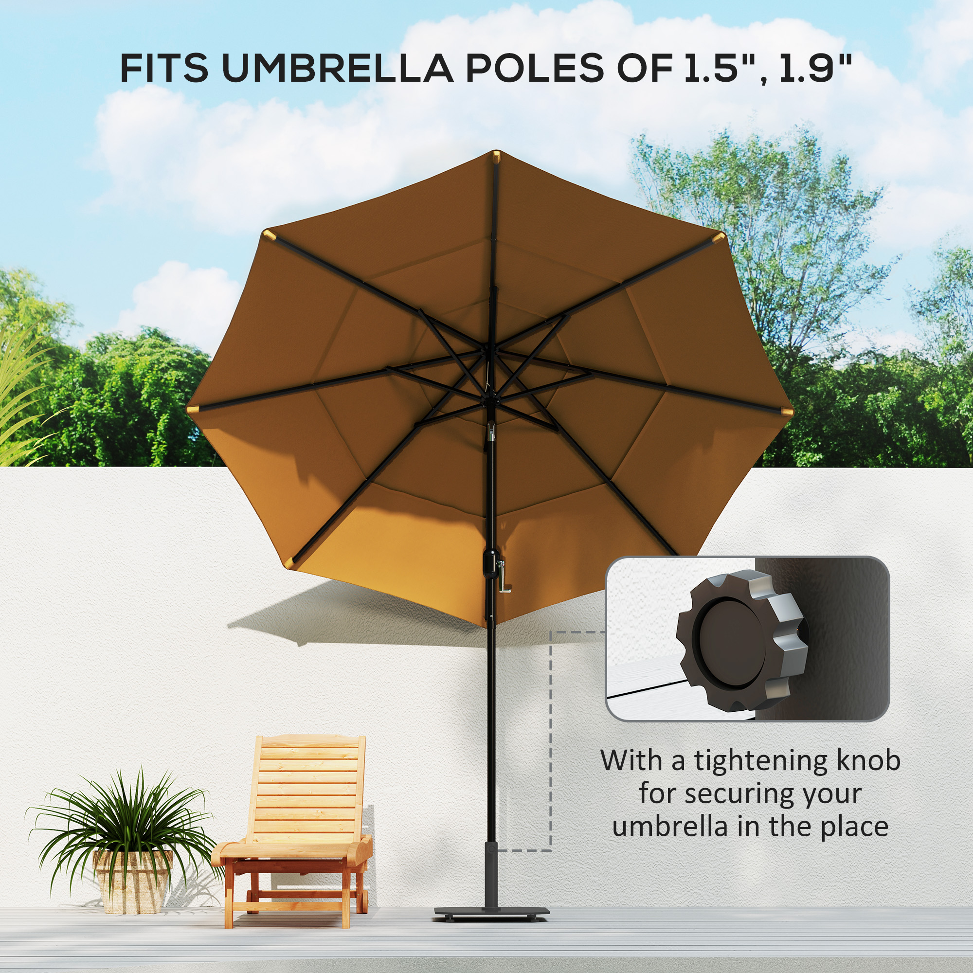 Square Patio Umbrella Base, 29 Lbs Metal Umbrella Stand Base With Adjustable Foot Pads, Heavy Duty Patio Umbrella Holder For 1.5"/1.9" Umbrella Poles For Outdoor, Lawn, Poolside, Black_voghion.com