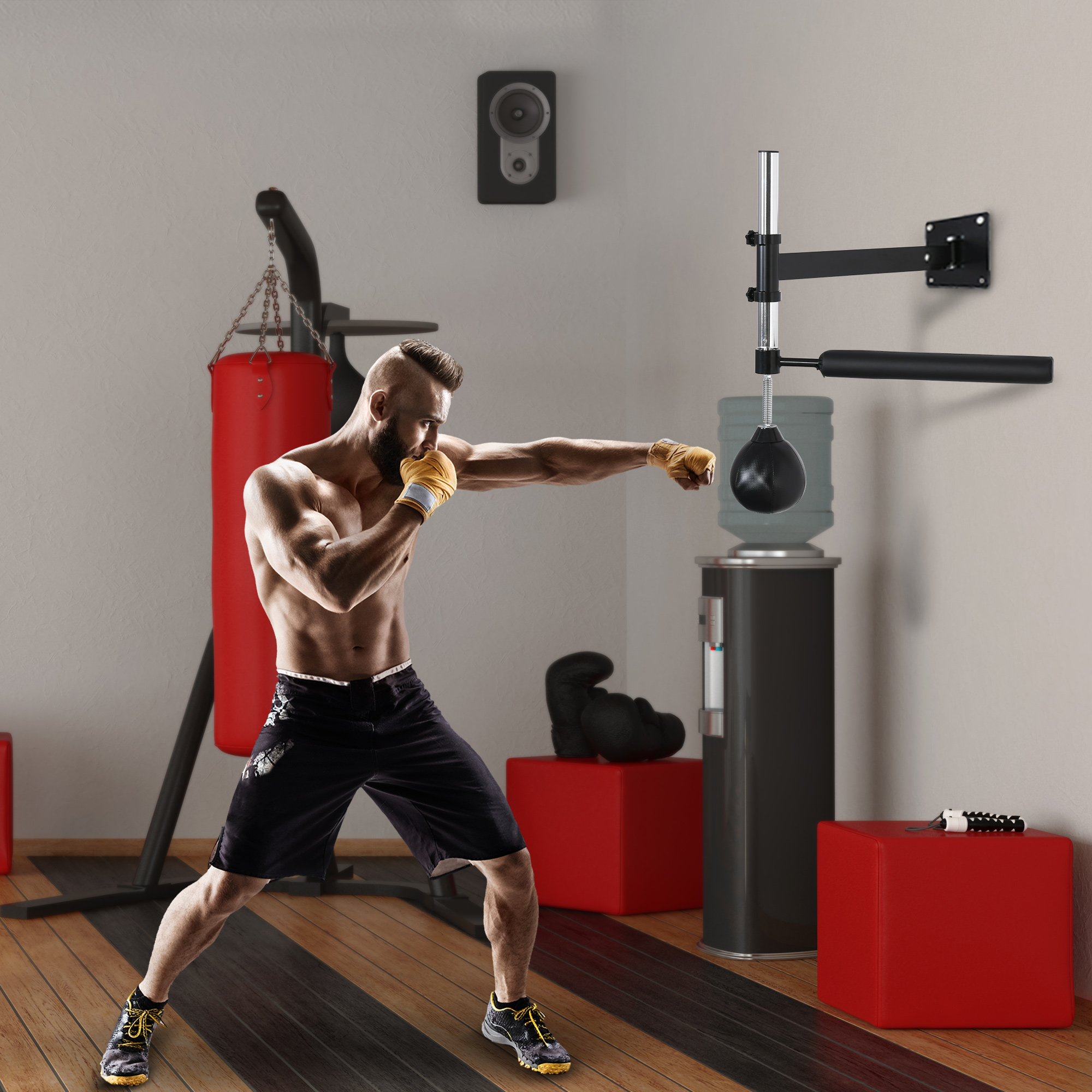Lightweight Fast-Reflexes Speed Bag Boxing Punching Bag Wall Mount Height Adjustable, MMA, Martial Arts, And Boxing Equipment For Training At Home, Heavy-Duty, 9" H X 7" Dia. - Image 1