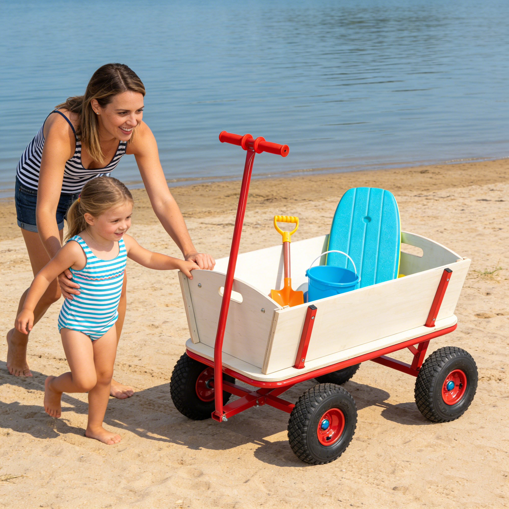 Chariot en bois à quatre roues, capacité de charge de 260 kg – Image 3