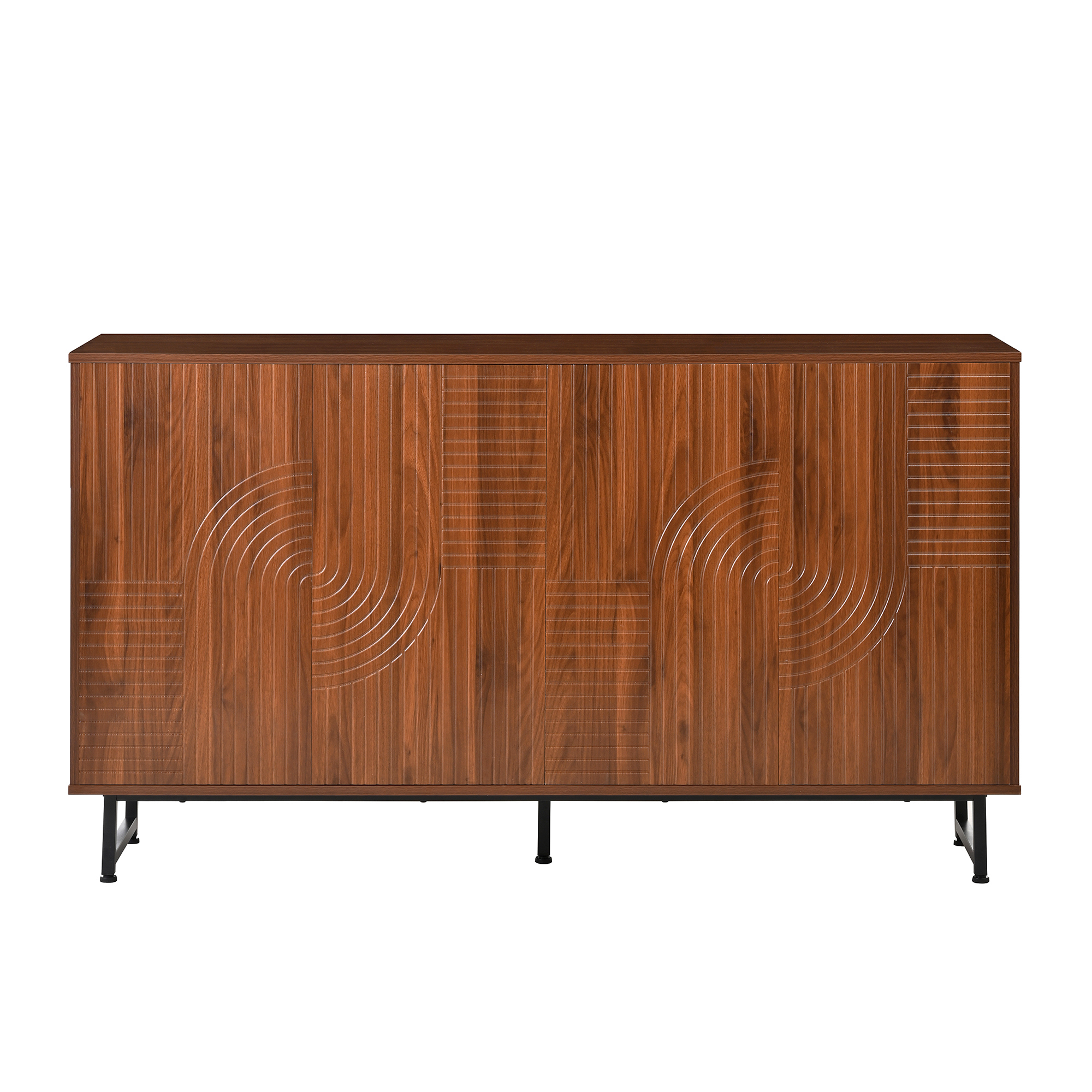 Mid-Century Modern Walnut Sideboard Buffet Cabinet, 59X16X33 Inches Geometric Carved Storage Cabinet With Metal Legs, Multi-Purpose Credenza For Living Room, Dining Room, Entryway 4656c587 6192 4772 8fdd 6274bc45fe6d