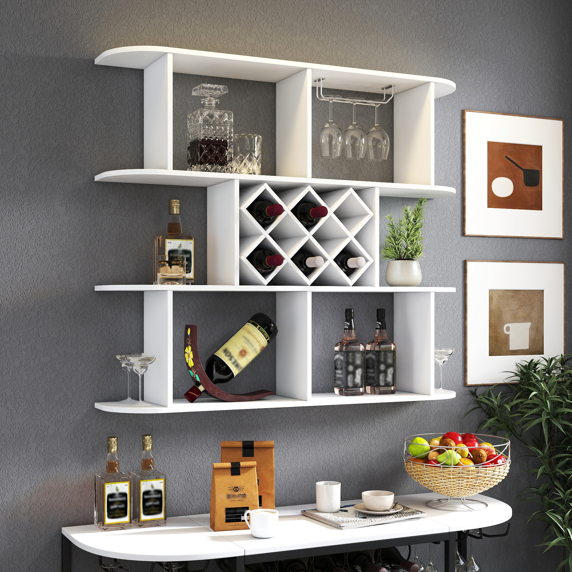 Large Wall Mounted 3 Tier Rustic Bottle Wine Rack,Multifunctional Wooden Wall M