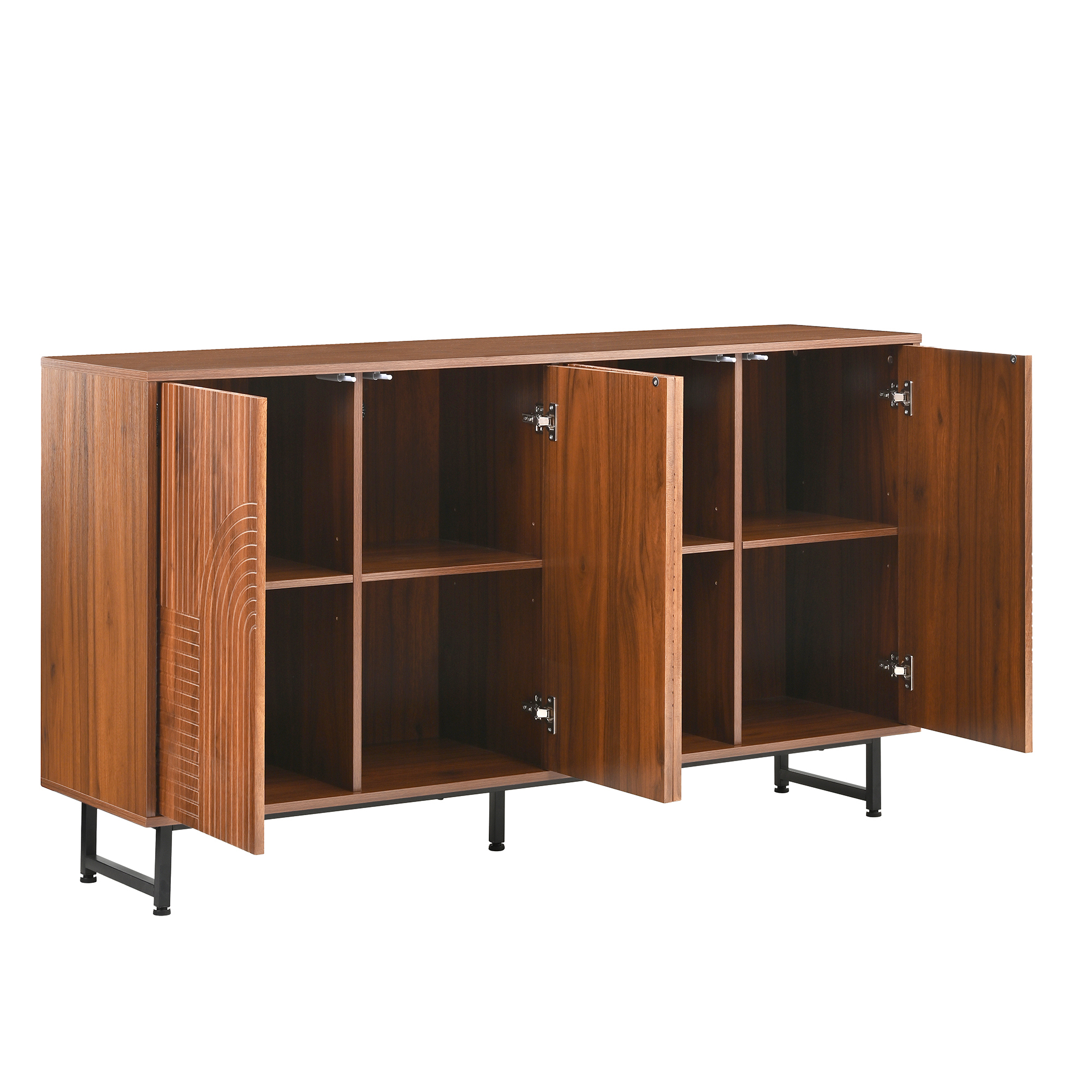 Mid-Century Modern Walnut Sideboard Buffet Cabinet, 59X16X33 Inches Geometric Carved Storage Cabinet With Metal Legs, Multi-Purpose Credenza For Living Room, Dining Room, Entryway 61099dff 582f 4859 931e 00ace3b7d743