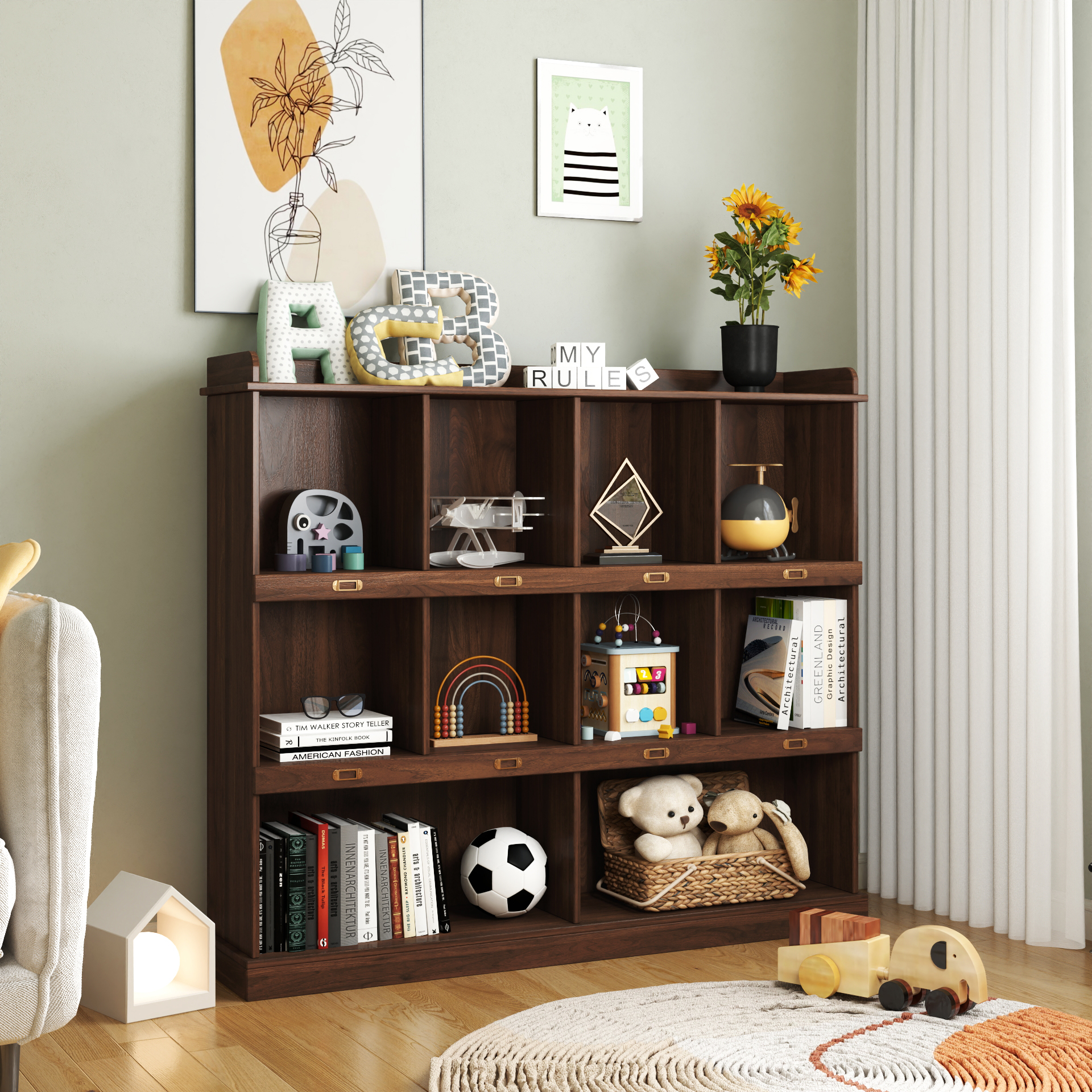 10-shelf Bookcase,WalnutVuirawF_voghion.com
