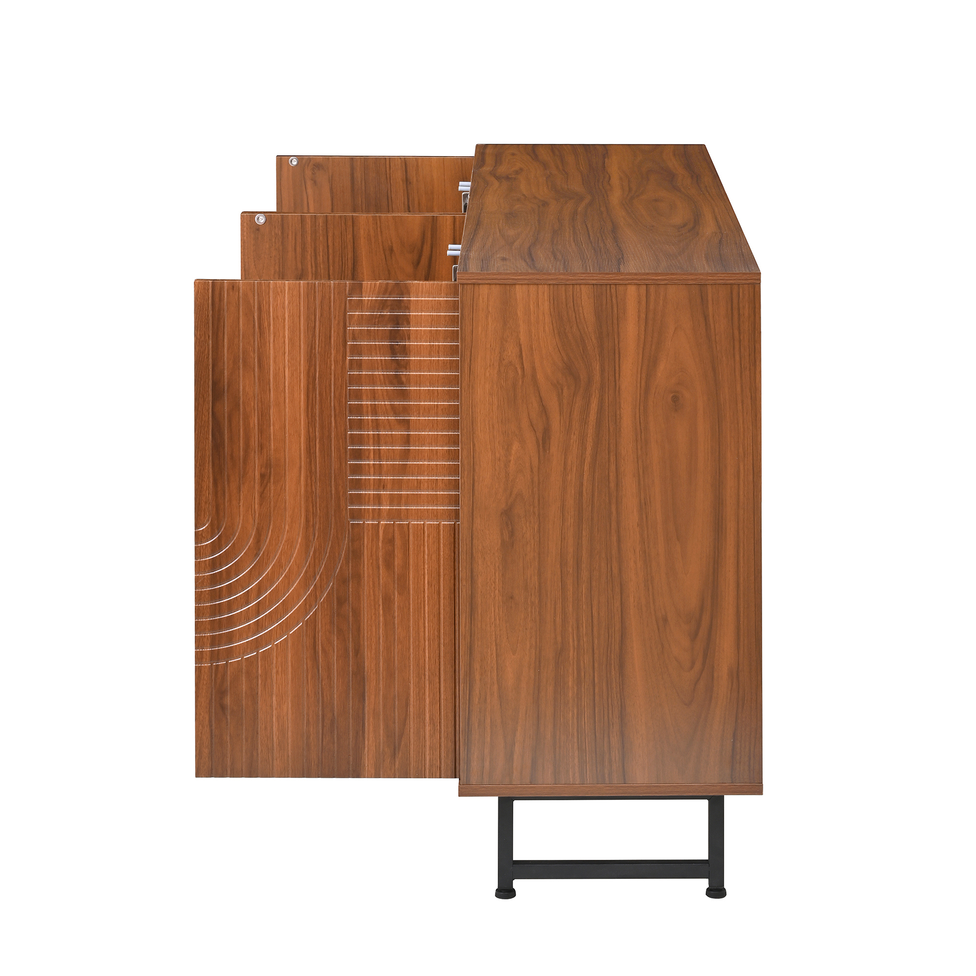 Mid-Century Modern Walnut Sideboard Buffet Cabinet, 59X16X33 Inches Geometric Carved Storage Cabinet With Metal Legs, Multi-Purpose Credenza For Living Room, Dining Room, Entryway D6c63897 6d0a 43bf 9b06 B1a6652f258e