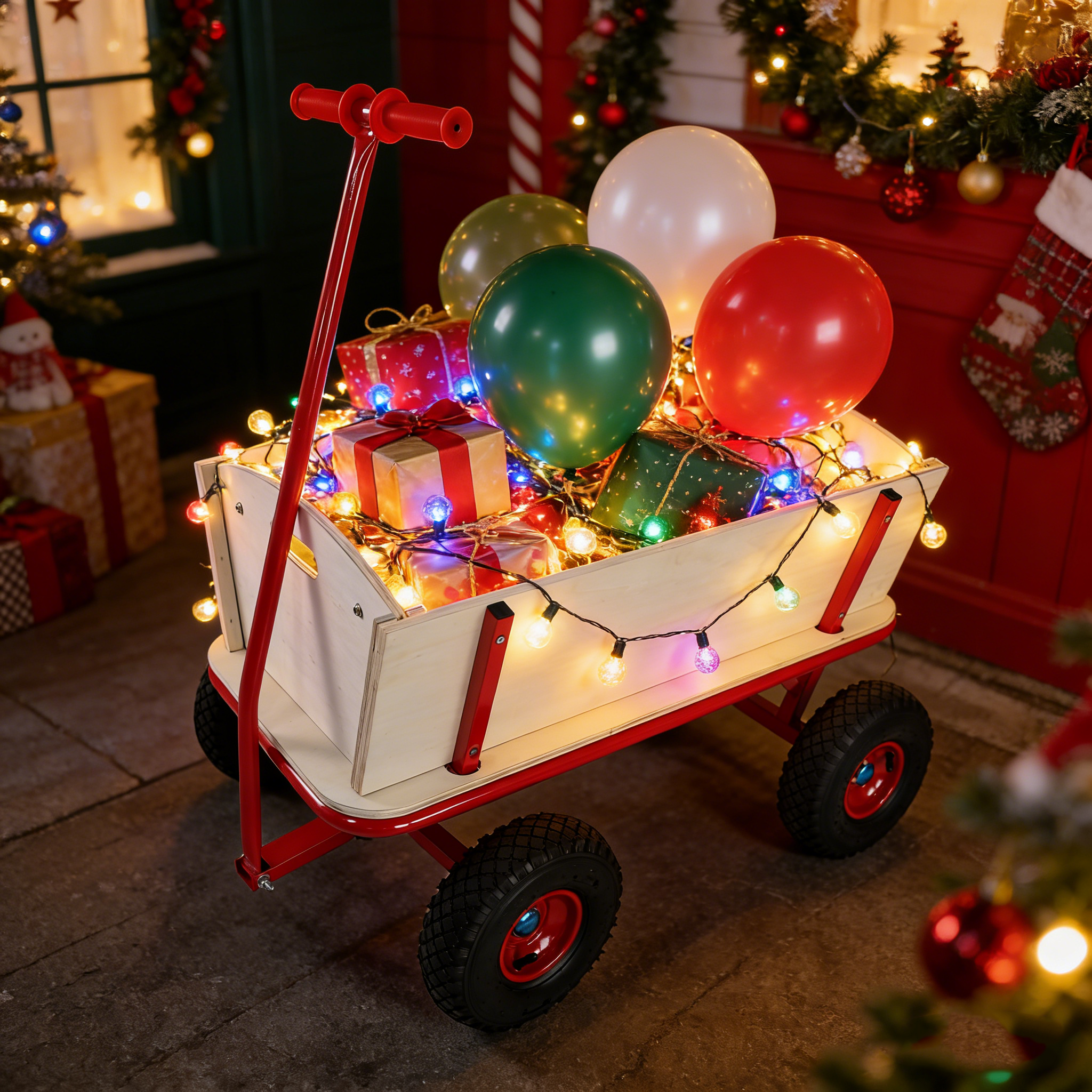Chariot en bois à quatre roues, capacité de charge de 260 kg