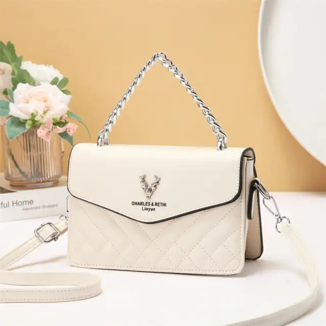 Soft Blush Quilted Mini Bag Retro Style Casual Handbag Waterproof Minimalist Single Shoulder Wide Strap PU Polyester Lining Stylish Thick Chains ... Beige - Shop at LoveMi